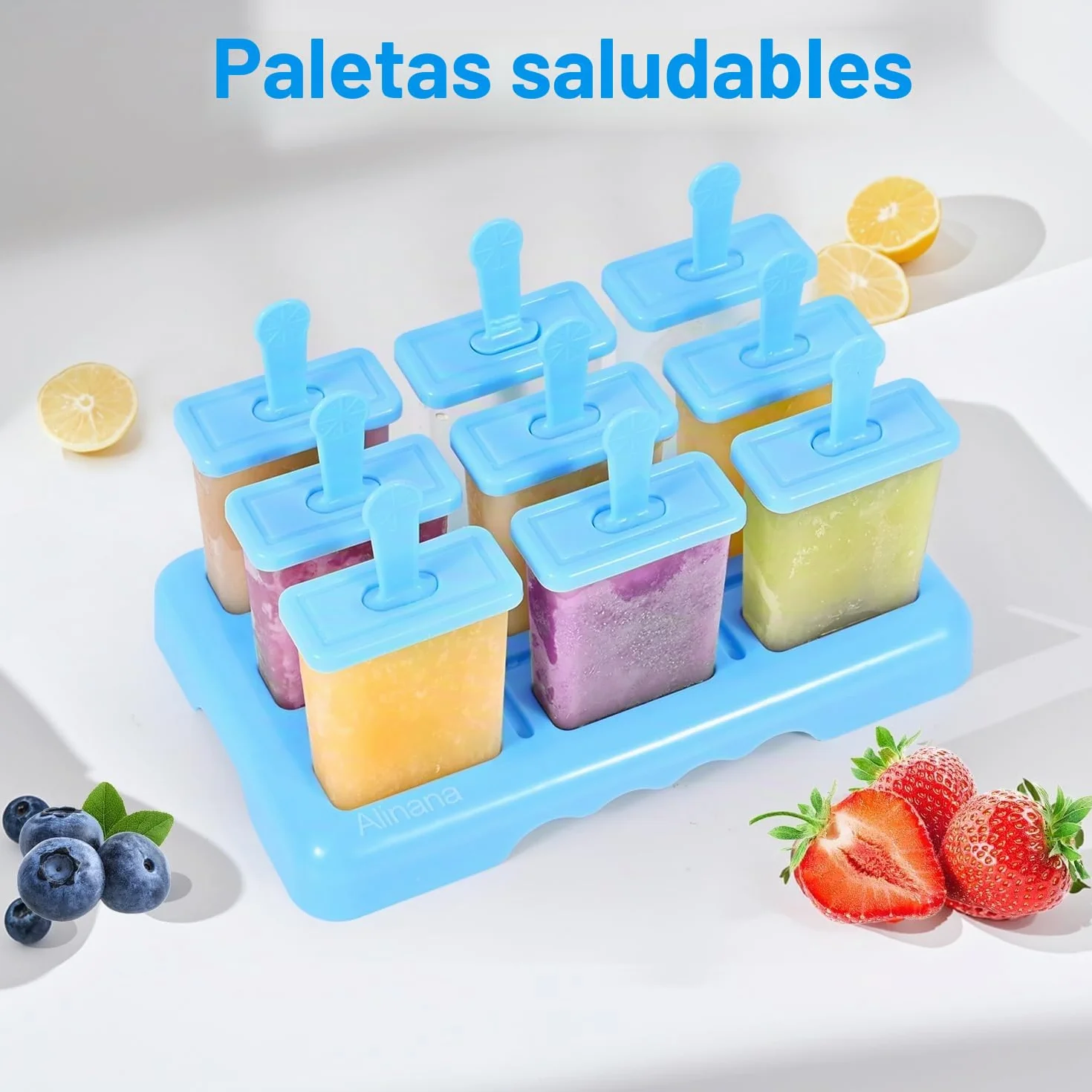 Moldes para Helados 9 Cavidades Reutilizable sin BPA, DIY Molde Helado con Palo, Cepillo y Embudo