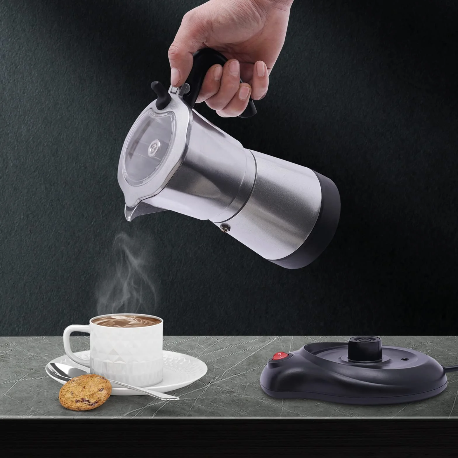 Cafetera de espresso eléctrica 480W 300ML 6 tazas plateada