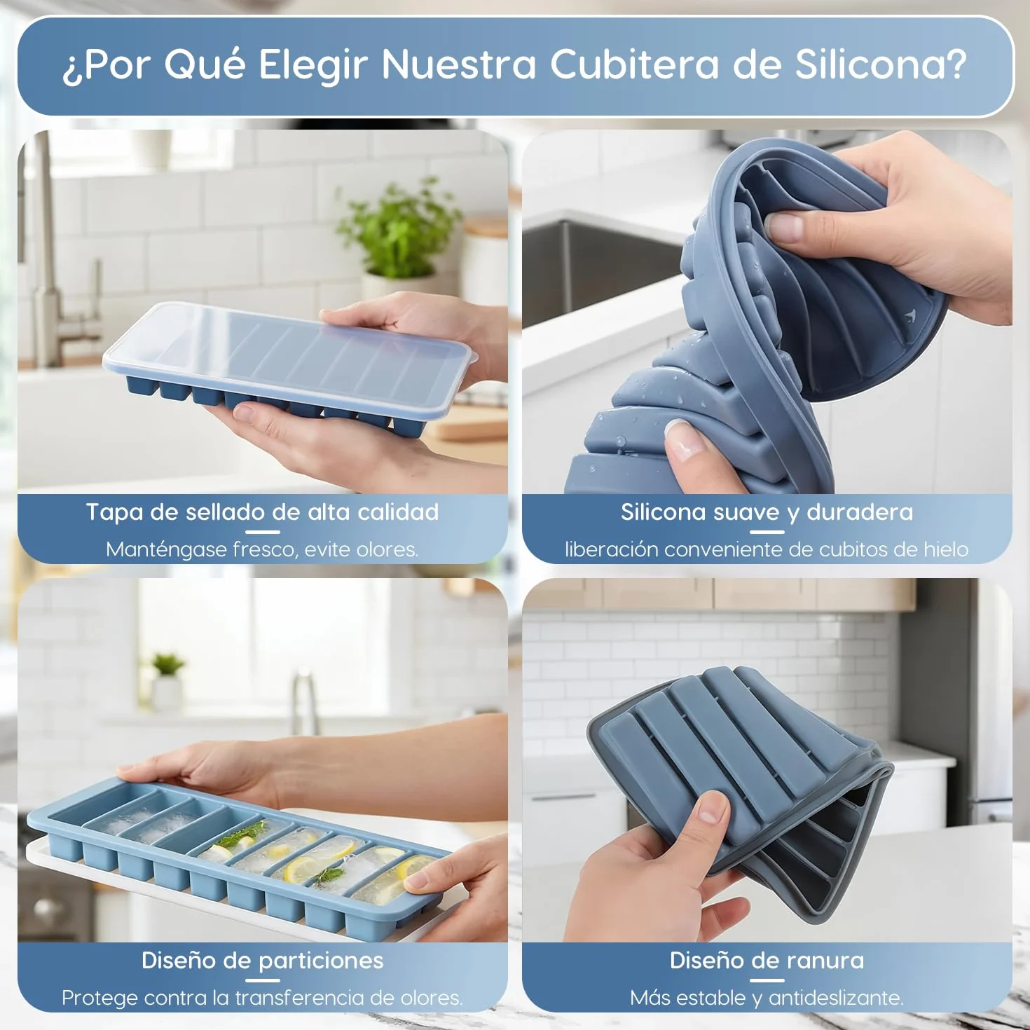 Cubiteras para Hielo con Tapa, Silicona, 30 Palitos Largos, sin BPA