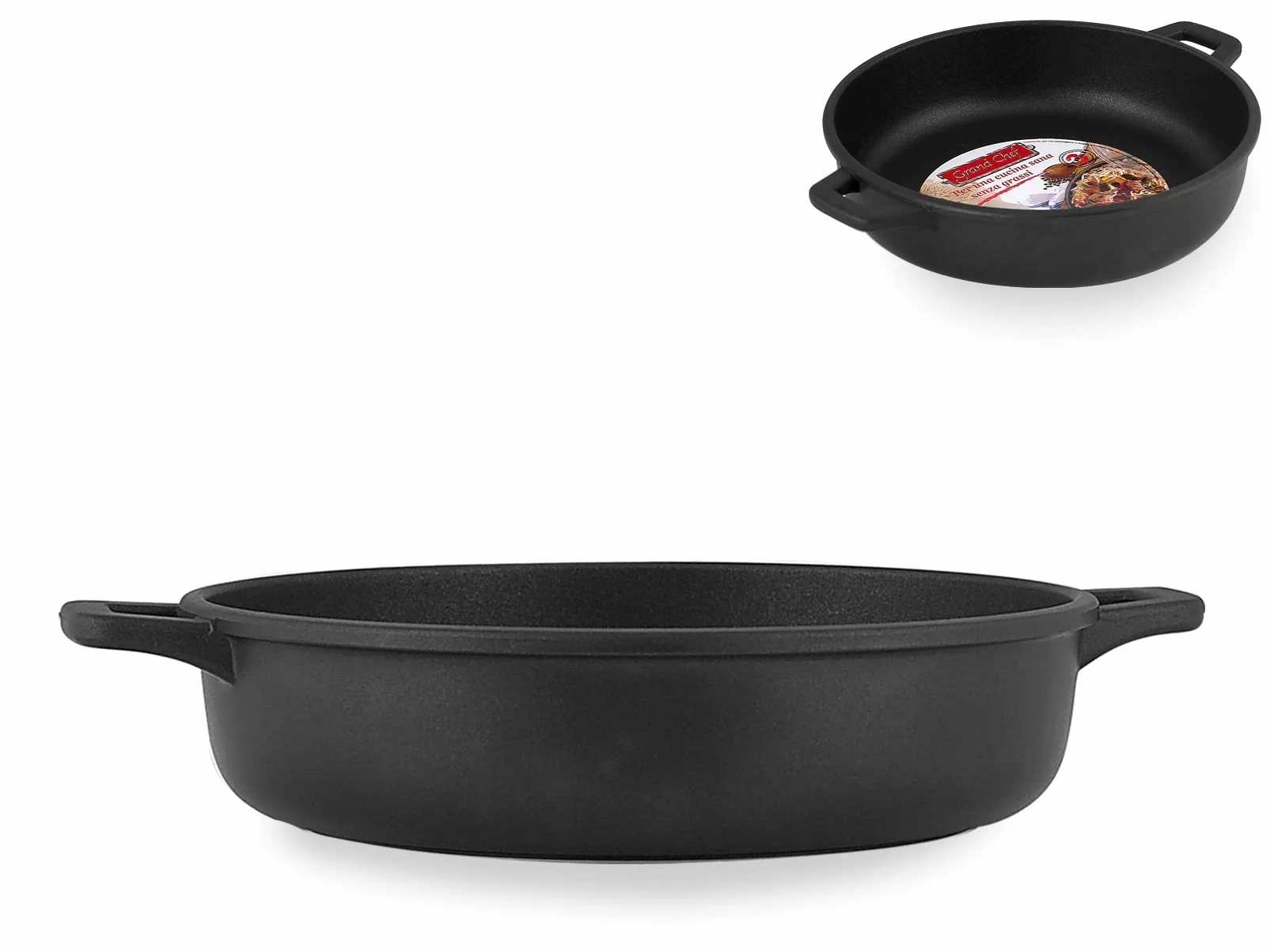 Home Granchef Sartén, Revestimiento Antiadherente con 2 Asas, Redonda, Aluminio Fundido, Negro, 28 cm