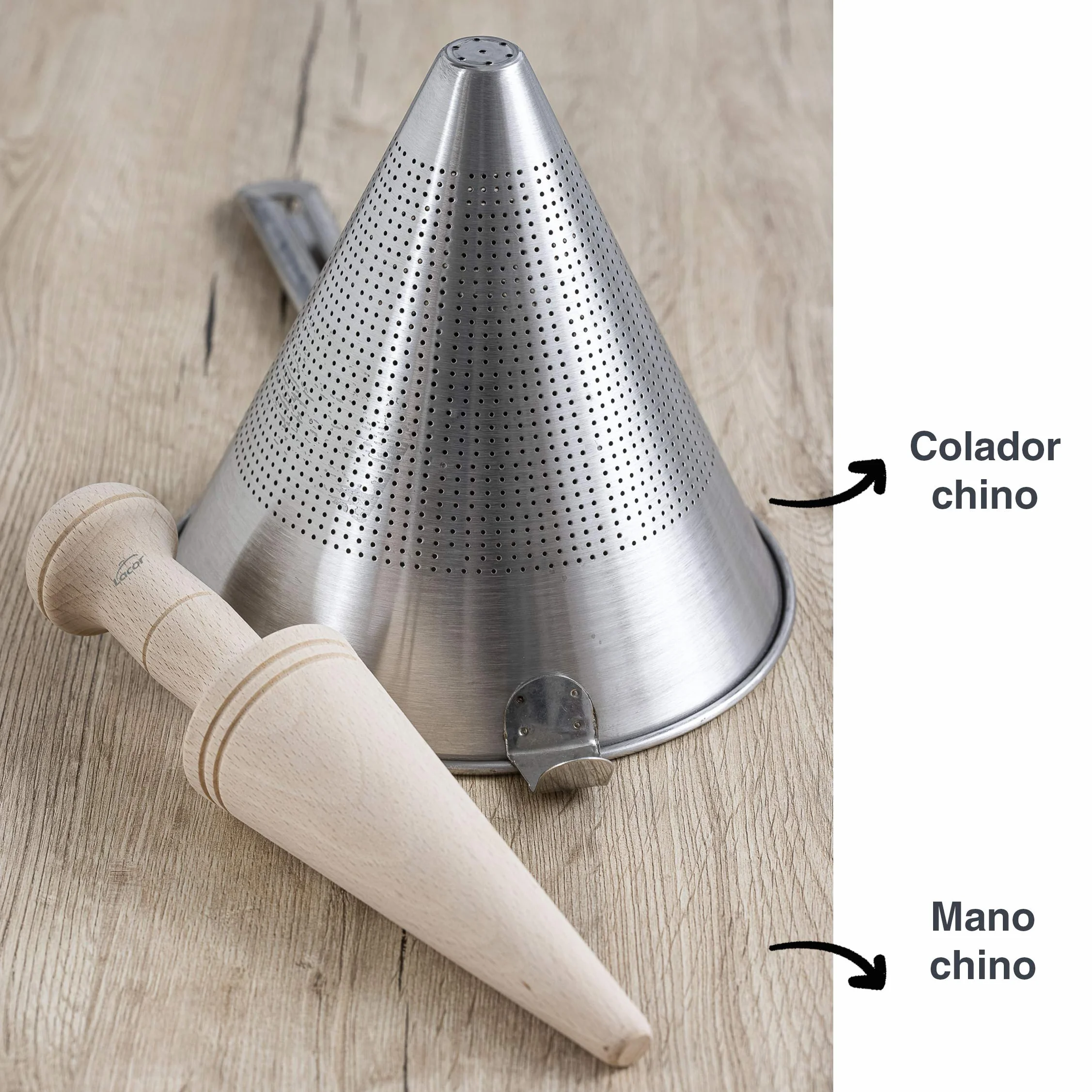 Lacor - 60300 - Mano de Chino, Mortero de madera, para Colador Chino de Cocina, Madera de haya natural, 25cm