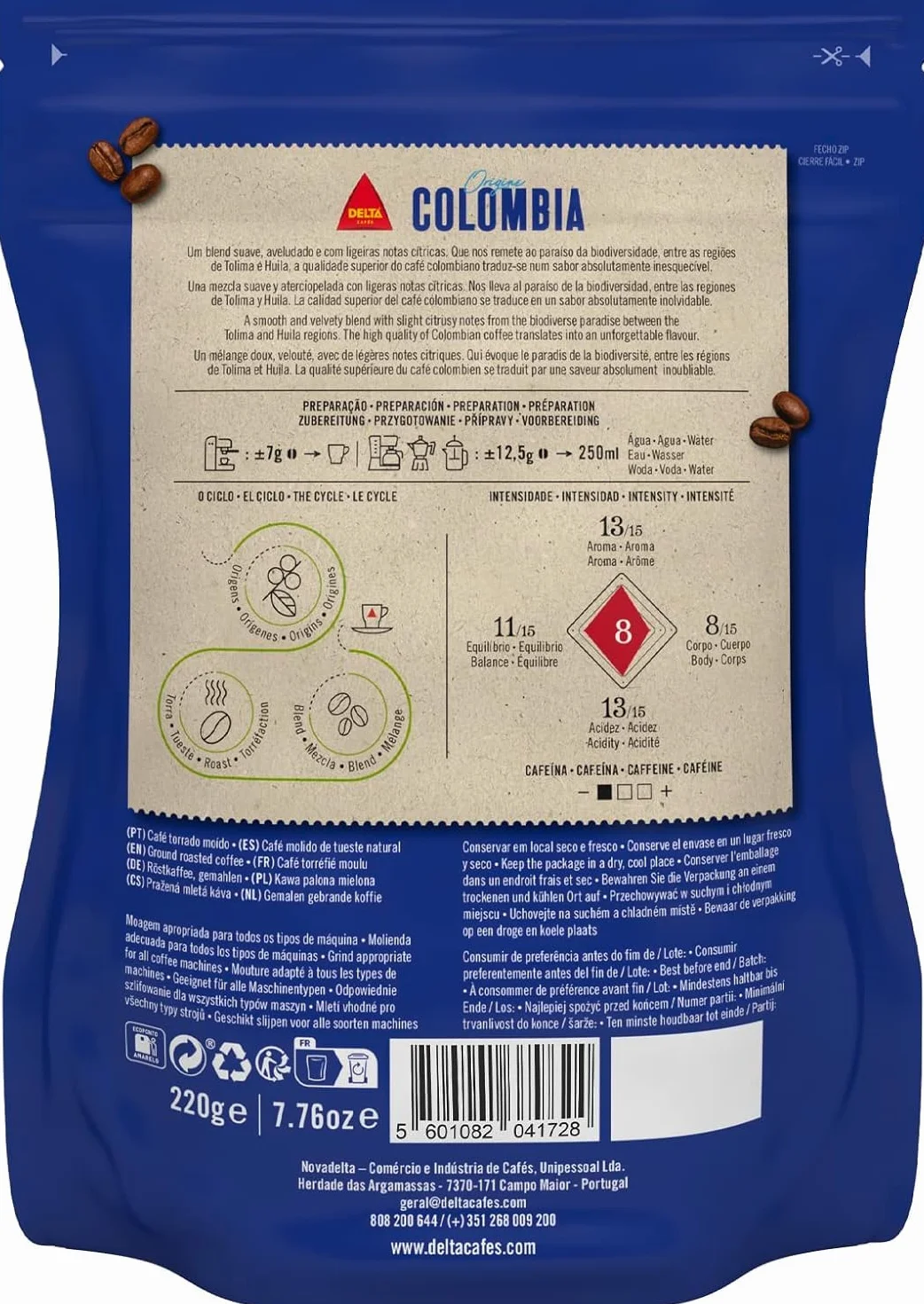 Delta Cafés Origen Colombia Café Molido Certificado 220 g