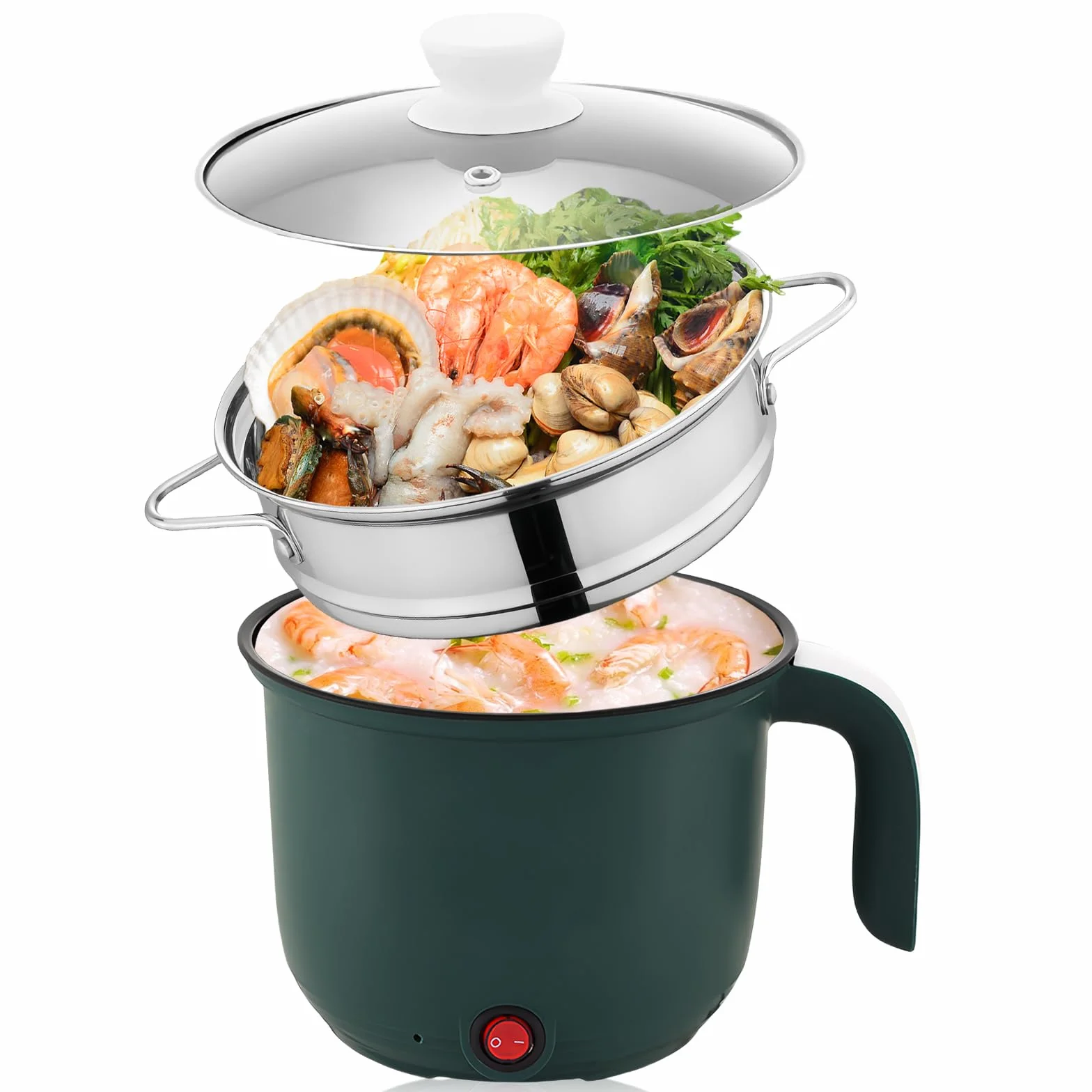 Olla eléctrica 1,8 L mini cocina antiadherente vaporizador sartén sopa rápida portátil viaje pasta
