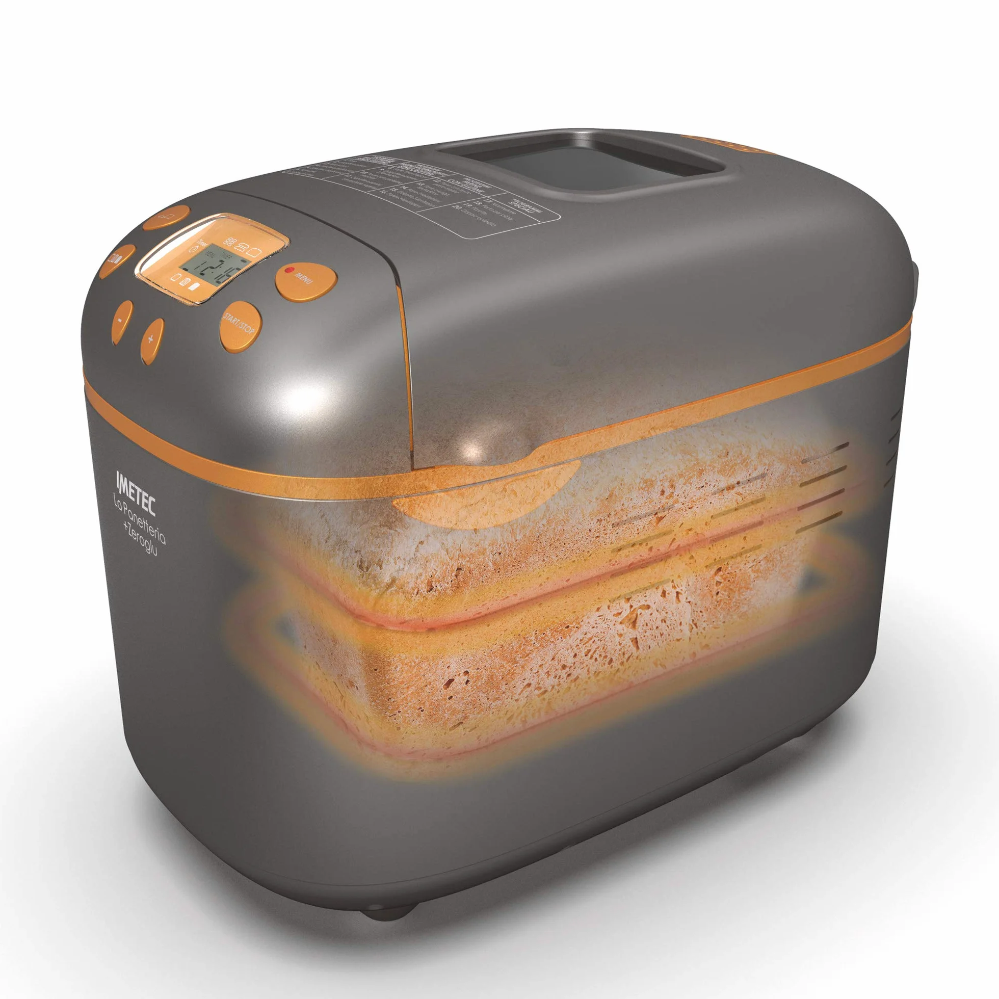 Imetec Panificadora La Panetteria+Zeroglu, 20 programas para pan, chapatas, panecillos, dulces con harinas naturales y sin gluten, 2 palas de amasado, temperatura controlada de fermentado, recetario