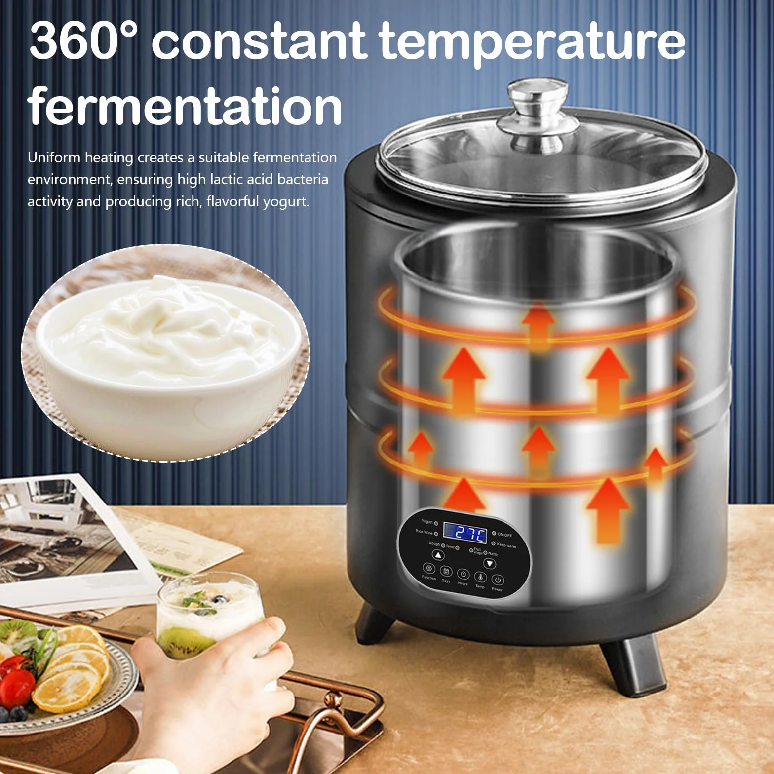 Aisny Yogurtera, Multifuncional Máquina de Yogur de 8 litros con Gran Capacidad y Pantalla de Tiempo Yogurt Maker para la Producción de Yogur en Grandes Cantidades