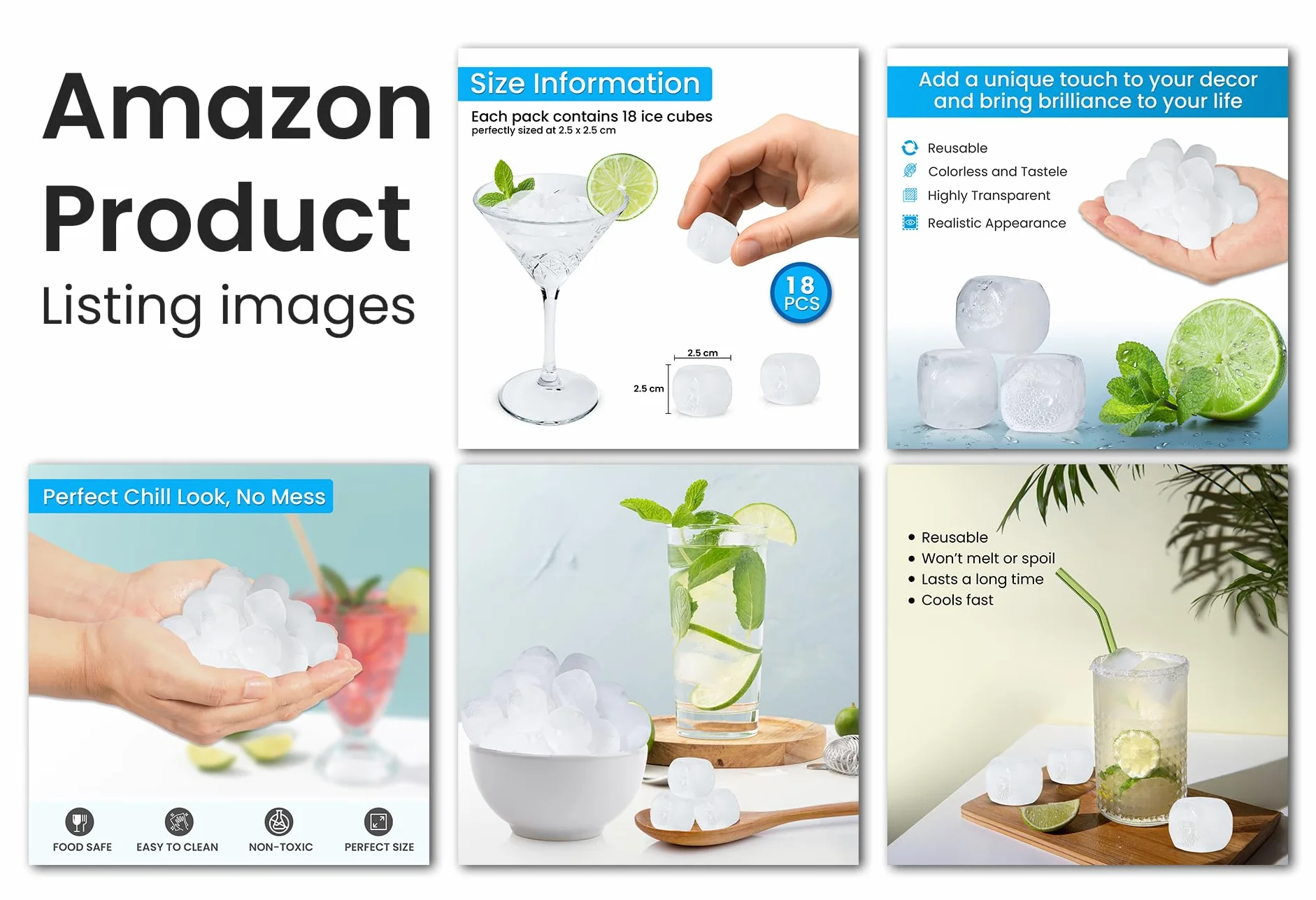 Cubitos Hielo Reutilizables 18 Uds – Plástico Alimentario BPA Free – Enfriadores Bebidas Sin Diluir