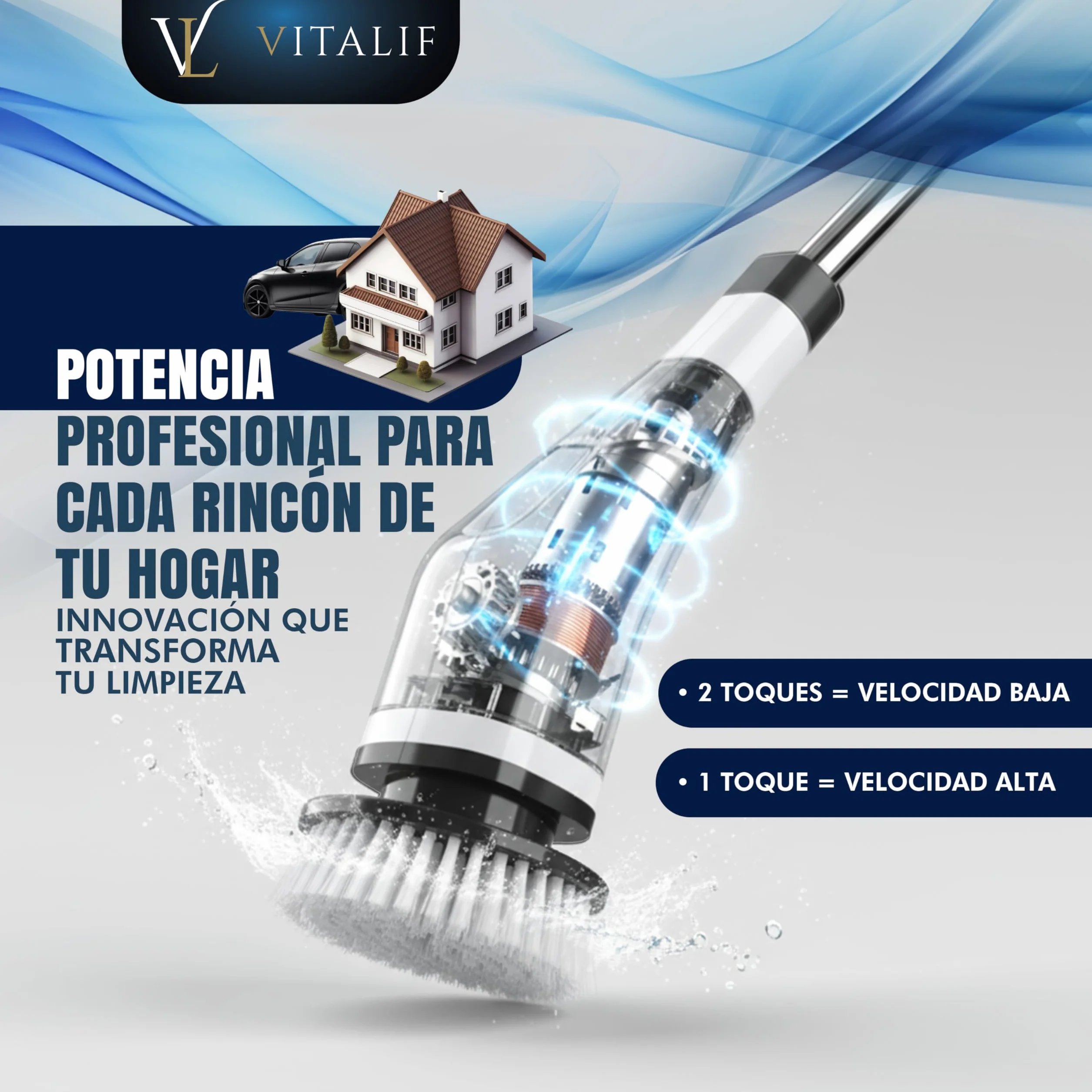Super Cepillo electrico Limpieza hogar 12 Cabezales, Escoba electrica Limpieza Premium, 2 Velocidades, Batería 2600mah IPX6, Cepillo Limpieza Ducha, Cocina, Limpiador electrico 25W, pulidora Suelos