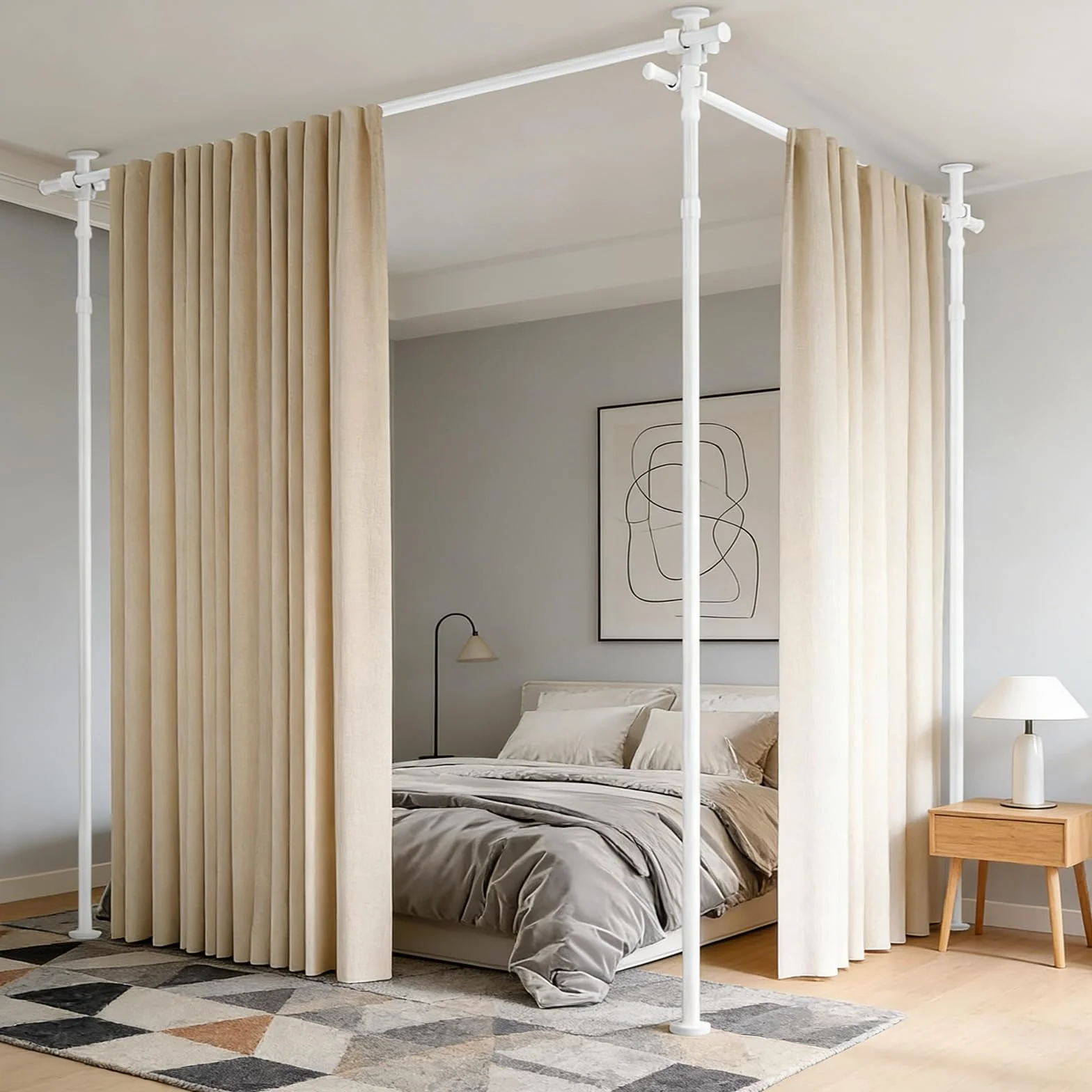 Barra para Cortina Separadora De Ambientes,122-305 Cm (Al) X 71-290 Cm (An),Fácil De Instalar,Ajuste Flexible,Separación De Ambientes Sin Perforación para Salón,Dormitorio, Alquiler