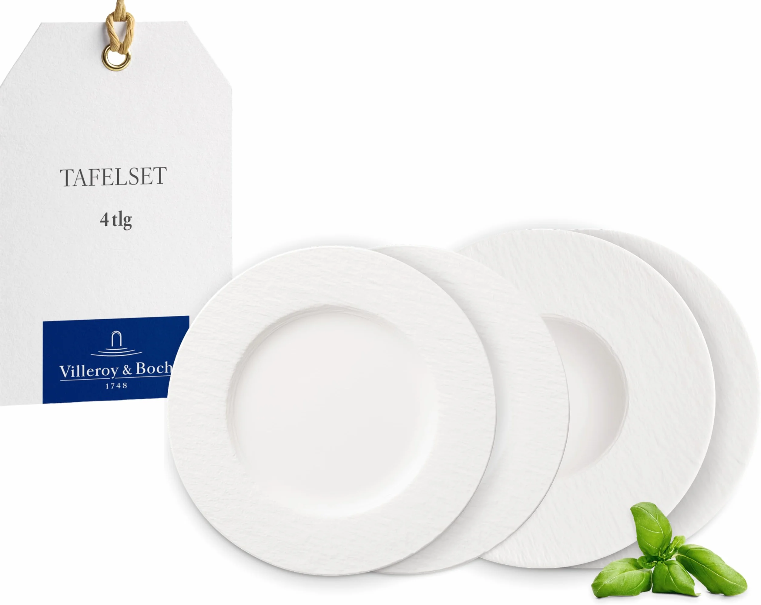Villeroy & Boch – Manufacture, Set De Platos, 4 Piezas, Vajilla Para 2 Personas, Porcelana Premium, Blanco