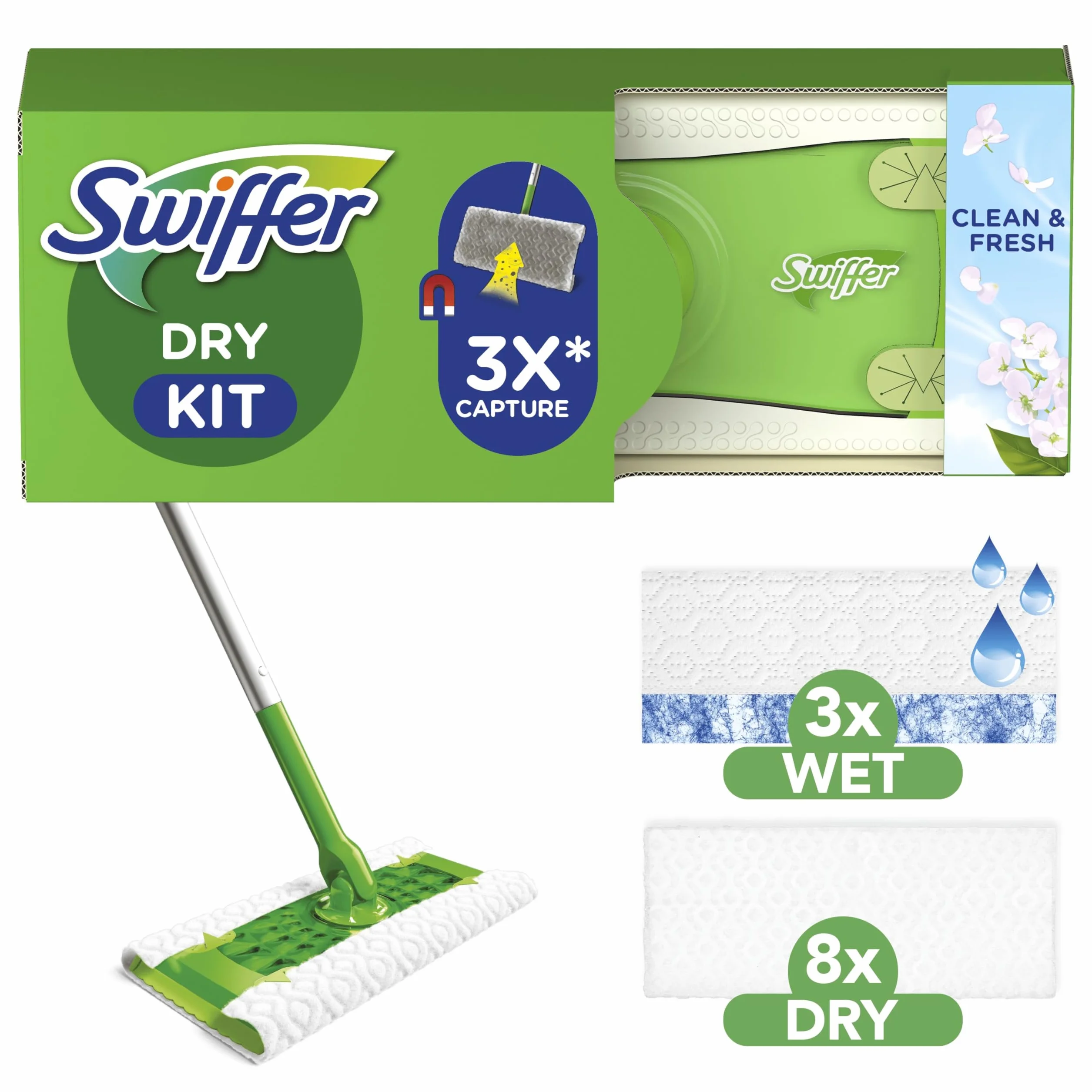 Swiffer Sweeper Kit Básico Con 1 Mopa, 8 Paños Secos Y 3 Húmedos Para Suelo