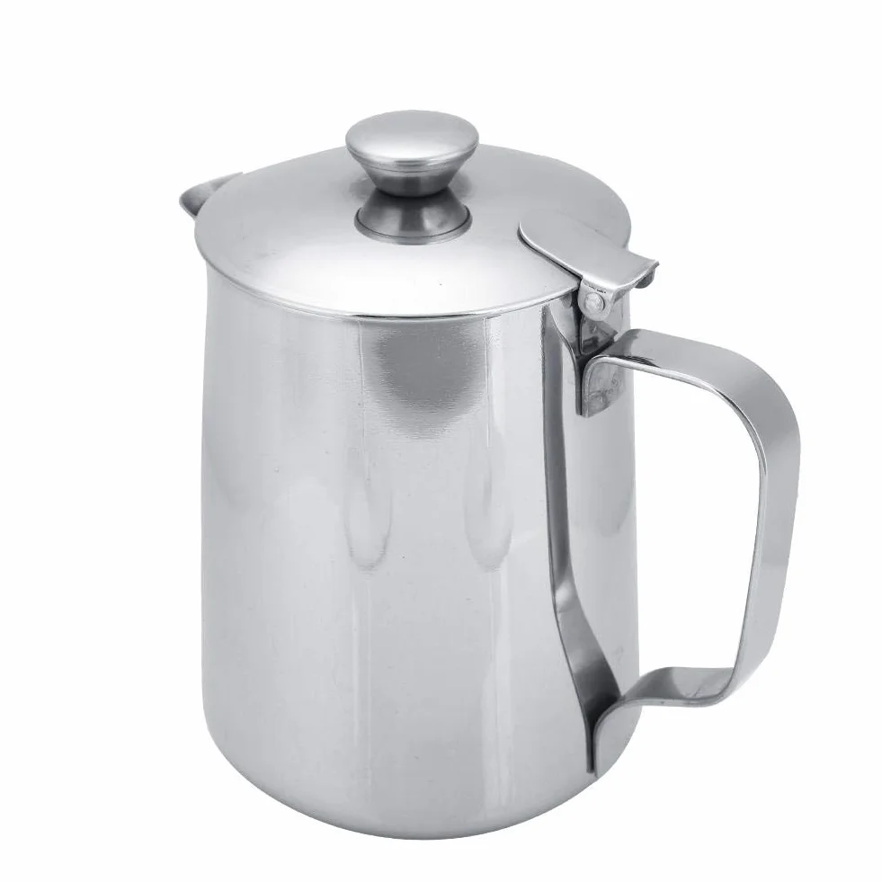 Fdit Taza de café de acero inoxidable, jarra de espuma de leche con tapa para café con leche, arte para oficina y cocina (600 ml)