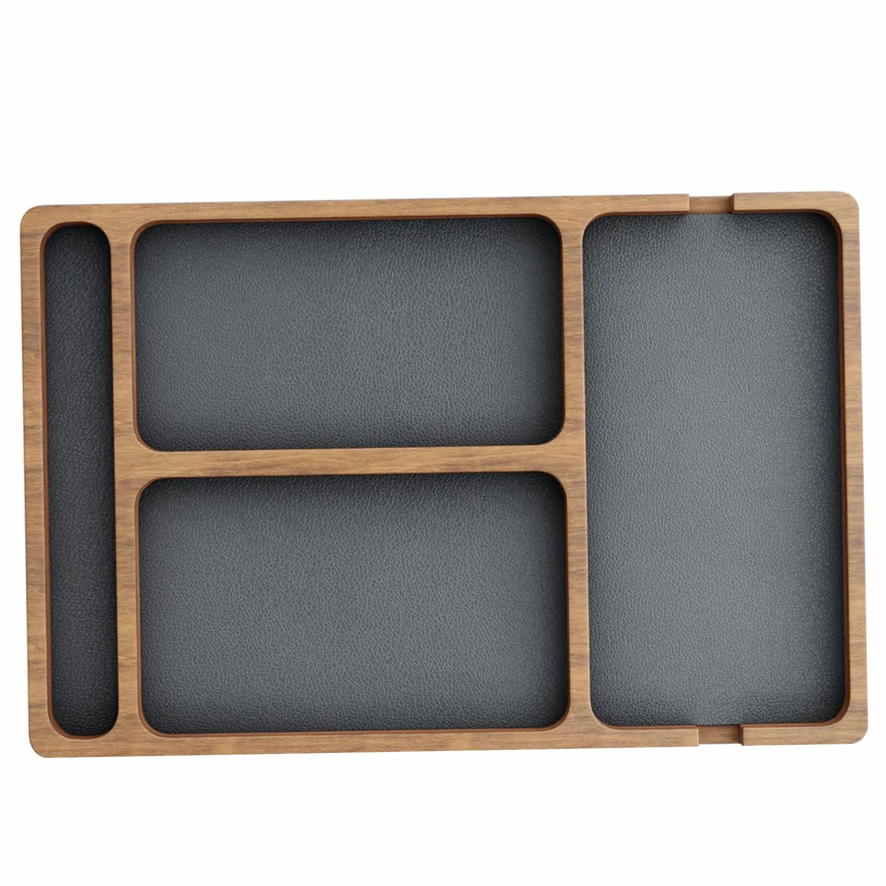 Coge Todas Las bandejas, Bandeja de Valet de Madera con Incrustaciones de Cuero, Organizador de Nocturno de Compartimento 12x8 para Hombres Mujeres, captando Todo Bandeja para Llaves, teléfono, bille