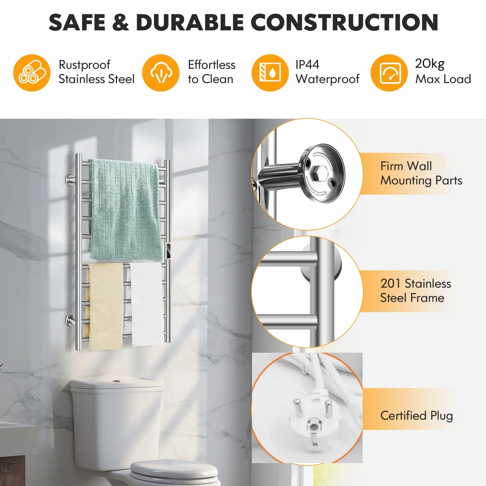 LIFEZEAL Toallero Eléctrico de Baño, Calentador de Toallas de Pared con Temporizador de 1-8H y Pantalla LCD, Toallero Caliente de Acero Inoxidable con 10 Barras, 120W
