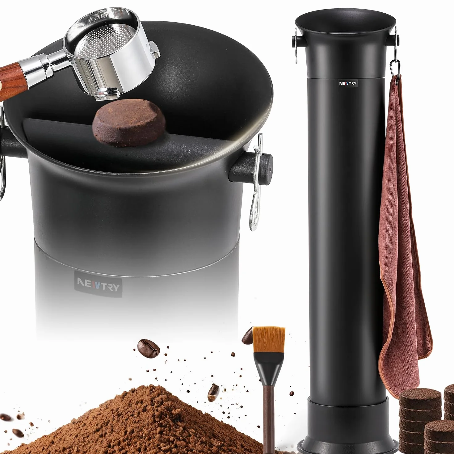 NEWTRY Café Knock Box Commerciale Recipiente para Posos de Caja de Café Deposito, cubo de Gran Capacidad de 19L para Barista, Cafetería, Bar