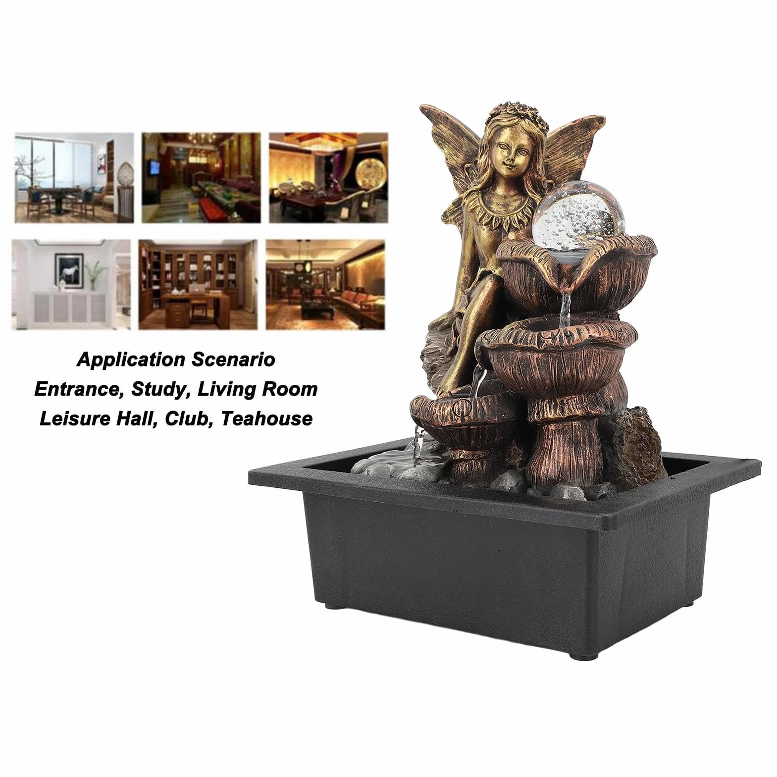 Fuente de Mesa, Fuentes de Agua Fuente Interior USB Bomba Silenciosa Aumentar la Humedad Decorativa con Luz LED Fuente de Escritorio de Meditación Zen Interior para Oficina en Casa