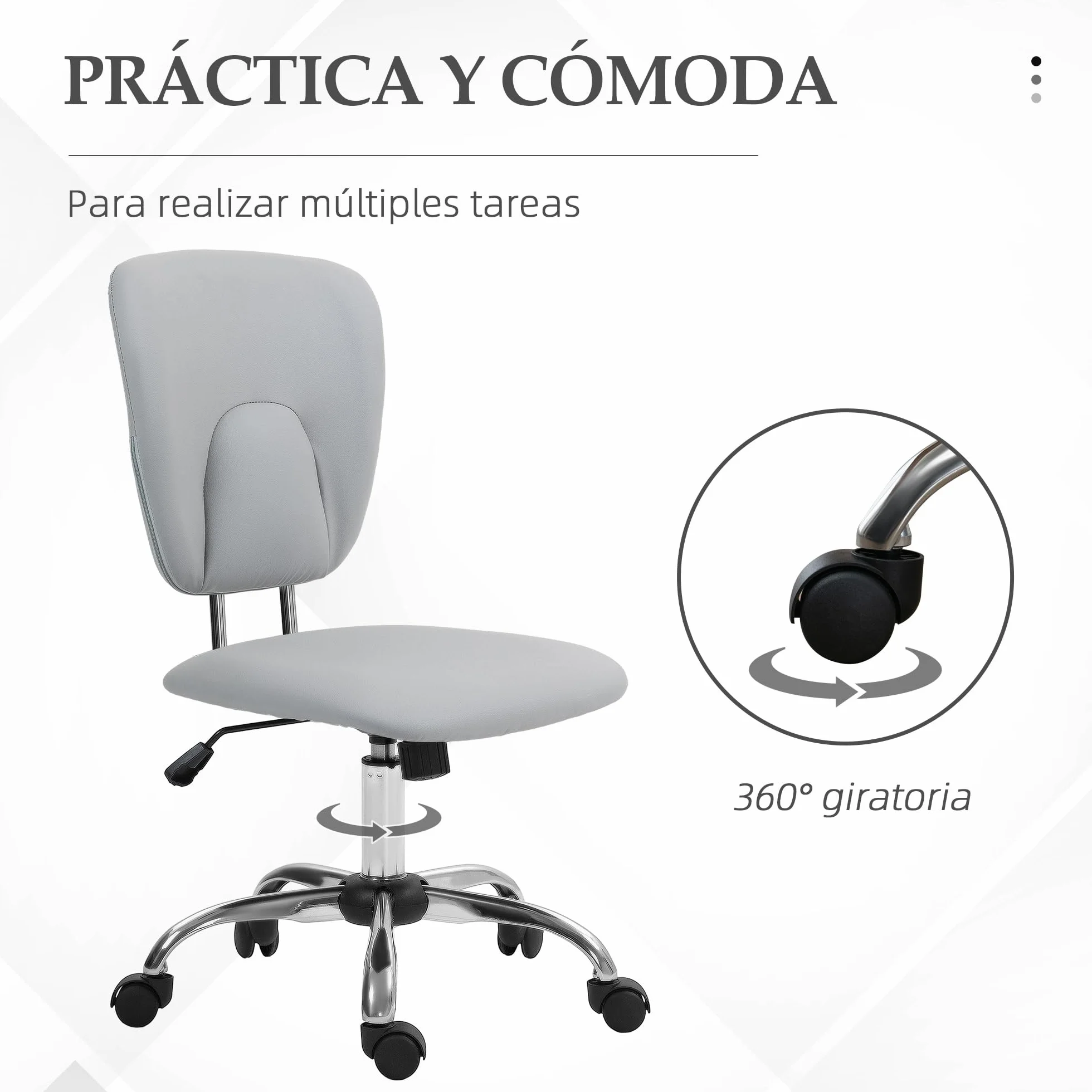 Vinsetto Silla de Oficina sin Reposabrazos Escritorio Juvenil Altura Ajustable Inclinación Carga 120 kg 50x54x87,5-96,5 cm Gris Claro