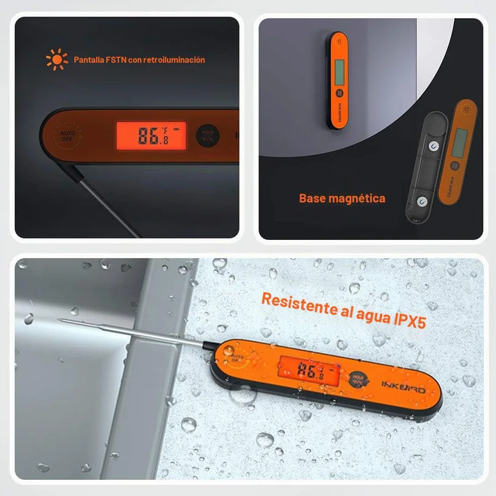 Inkbird IHT-1P Termometro Cocina, Impermeable Termometro Digital Cocina con sonda Larga Acero Inoxidable, Termómetro para carne Lectura Rápida，Conmutable °C/°F, Apto Para Parrilla, Carne, Líquidos