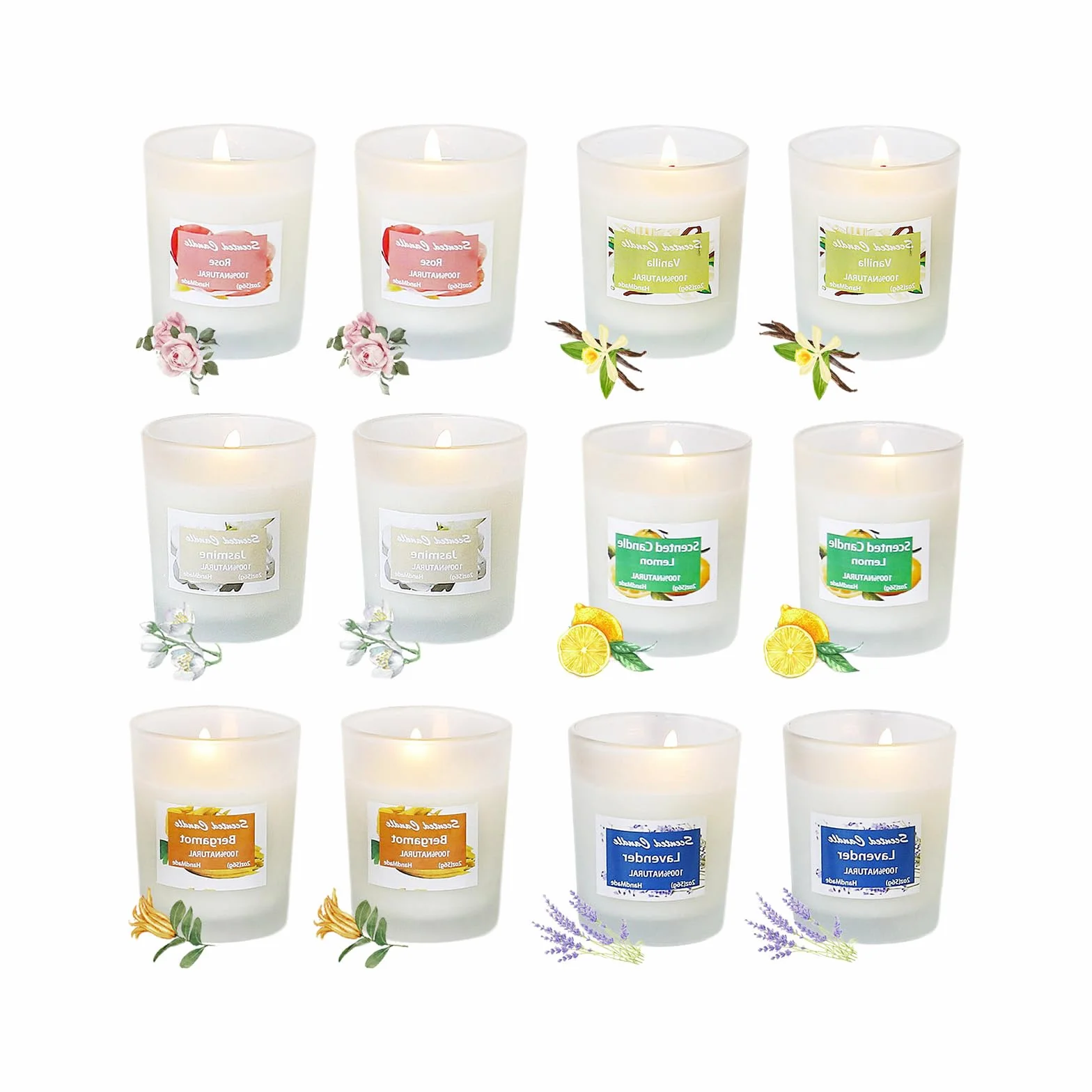 Paquete de 12 velas aromáticas, velas de aromaterapia, ceras de soja, tarro de cristal, velas, regalo de San Valentín, aniversario, calcetines