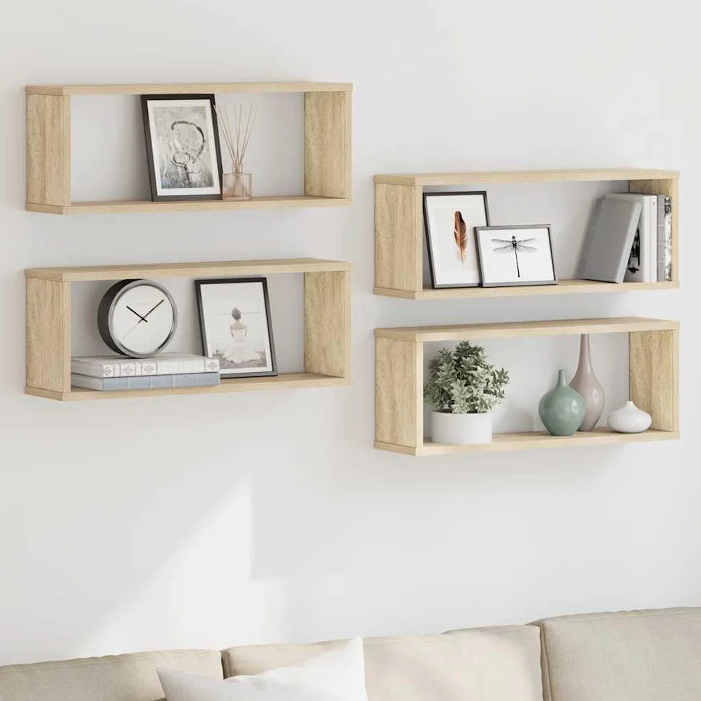 vidaXL Estantes Cubo Pared Estantería Colgante CD Libros Decoración Contrachapada Blanco Sonoma 60x15x23cm