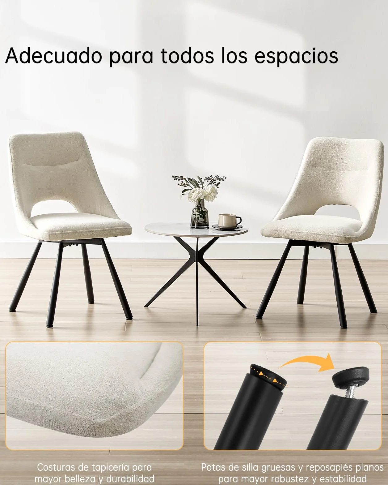 LEWE Sillas de Comedor Giratorias Juego de 4, Silla de Cocina, Silla giratoria 360°, Tapizadas, para Comedor salón Dormitorio, con algodón imitación Cachemira - Beige