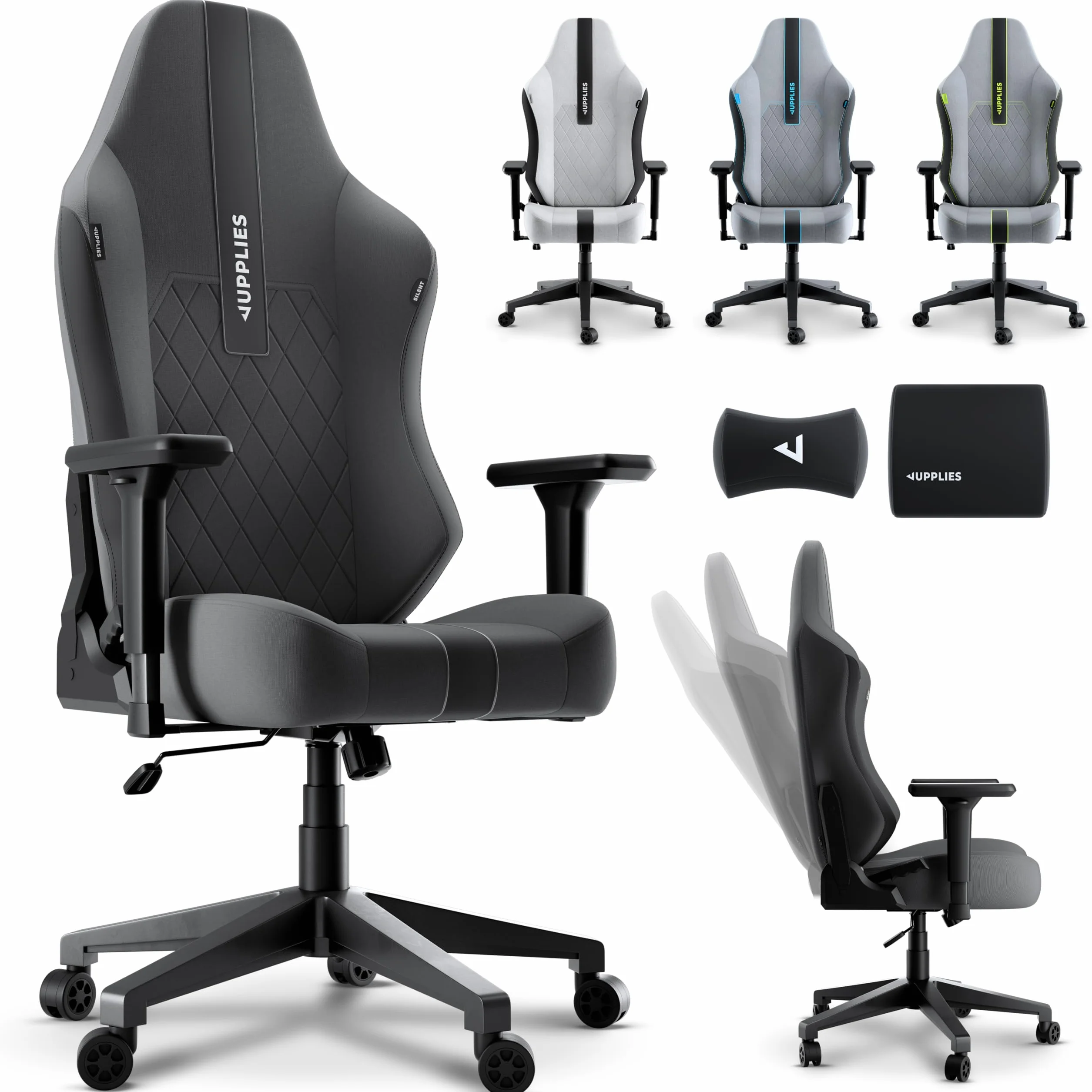 Silla Gaming Premium Ergonómica Reclinable 160° Cojín Viscoelástico Reposabrazos 4D Base Hierro Reforzada Negra