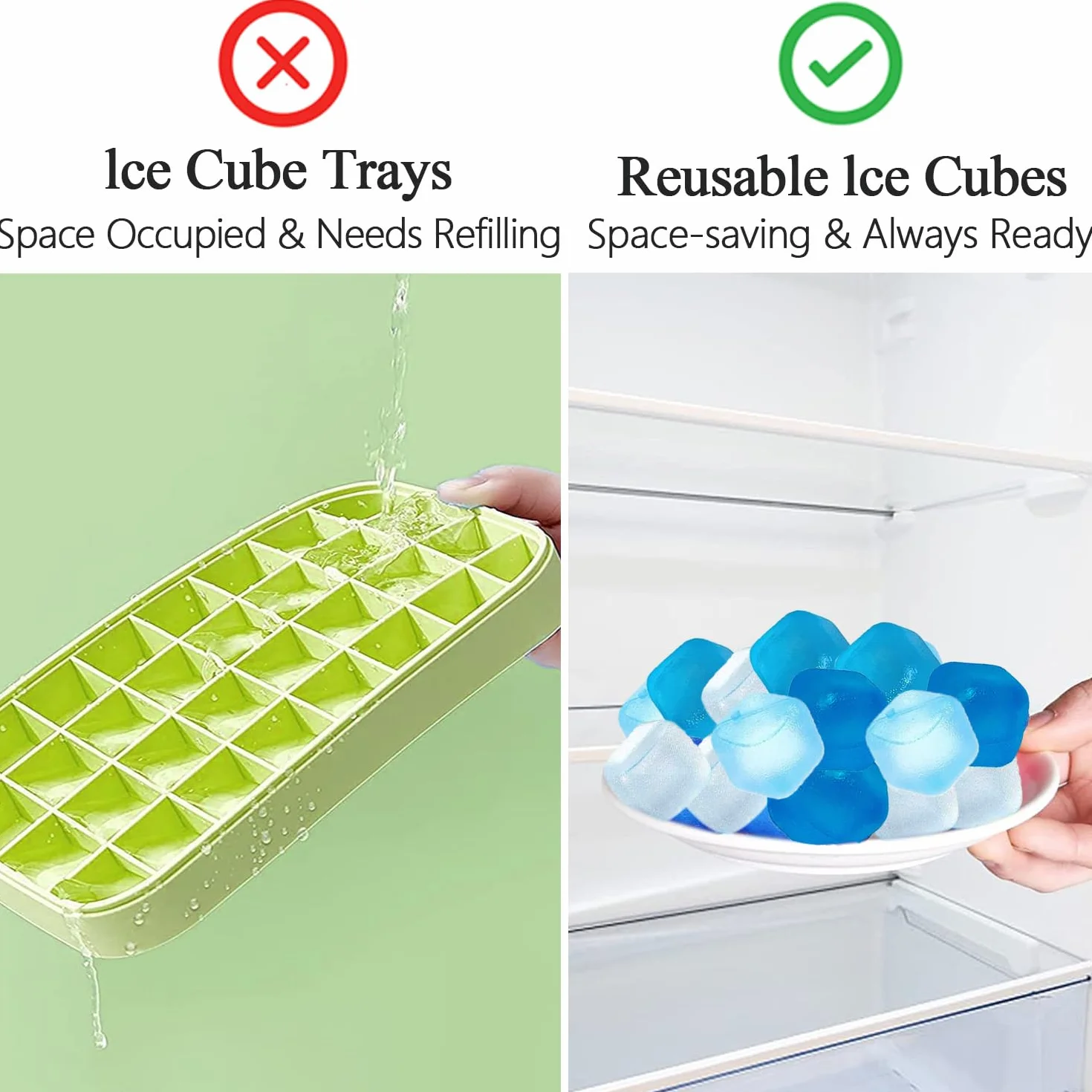 KEELYY 60 Piezas Cubitos de Hielo Reutilizables de Plástico para Fiestas, Azul