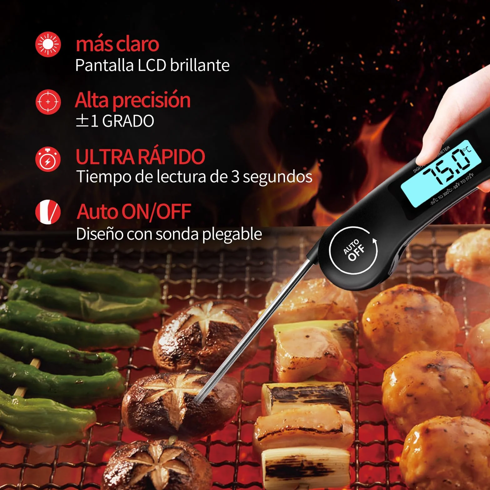 DOQAUS Termómetro Cocina Digital Lectura Instantánea 3s Sonda Larga °C/°F Conmutable
