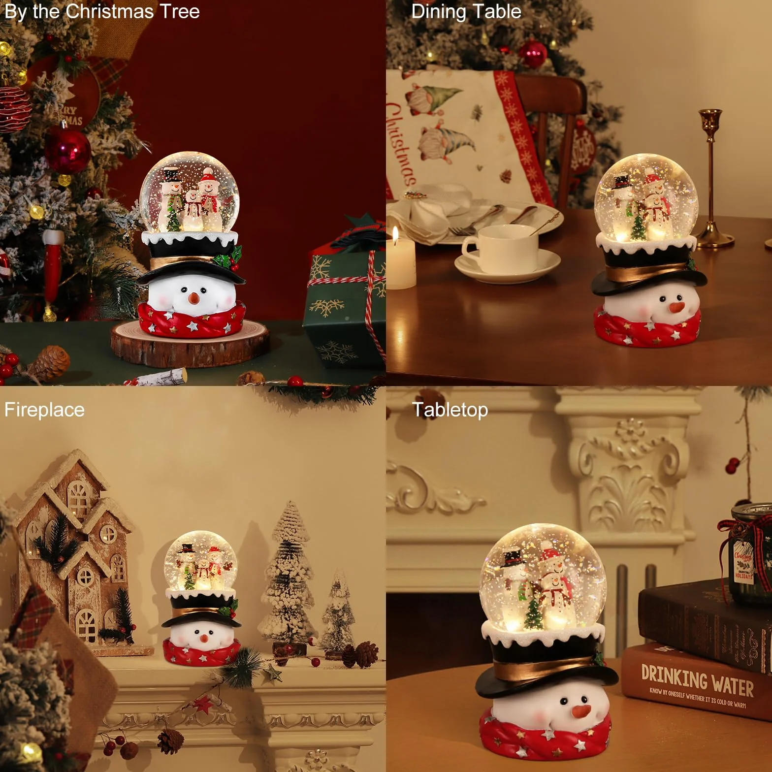 Lewondr Globo de Cristal Nieve Navideño, Hombre de Nieve, Spinning Glow y 8 Canciones, Caja Musical Árbol Navidad, Alimentado por la Batería Lámpara de Navidad