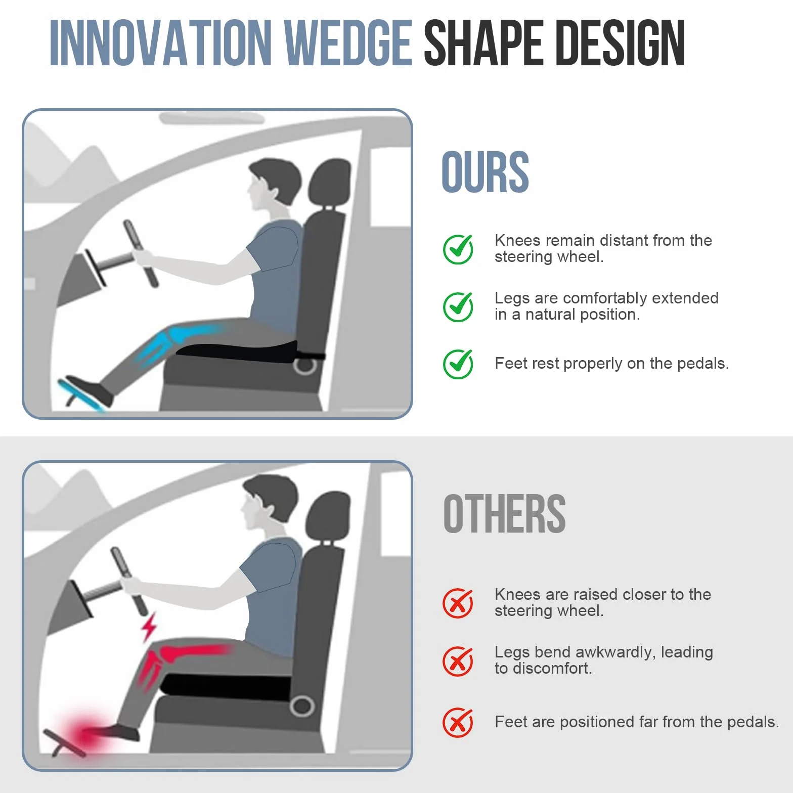 Cojín de Asiento para Coche Conductor Elevador Ergonómico con Espuma Viscoelástica