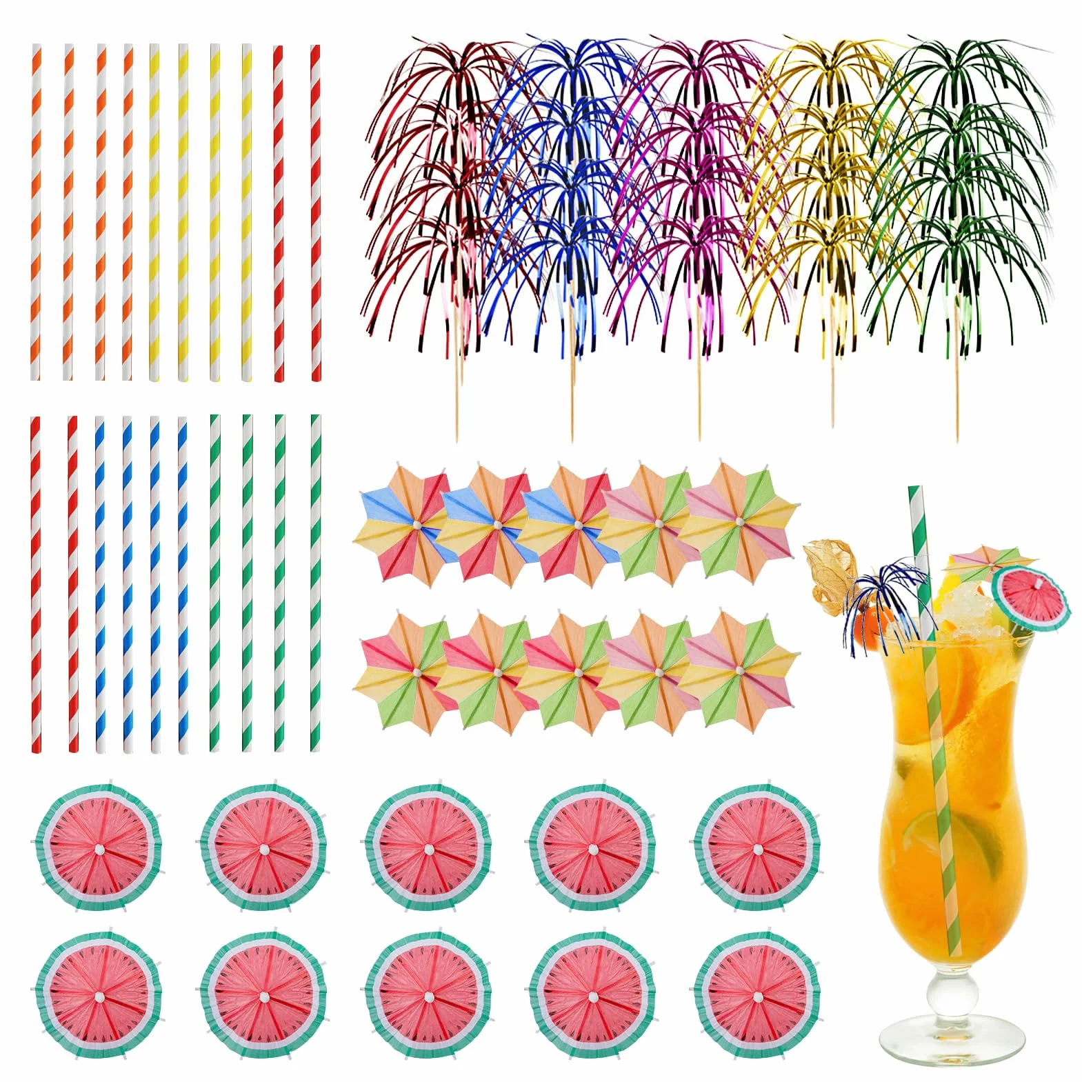 60 Piezas Sombrillas de Cócteles,Decoración de Cócteles,Cupcake Toppers,Pajitas para Bebida Cocteles,Decoracion Fiesta Hawaiana para Verano,Fiestas,Playa,Bodas,Bares,Bebidas