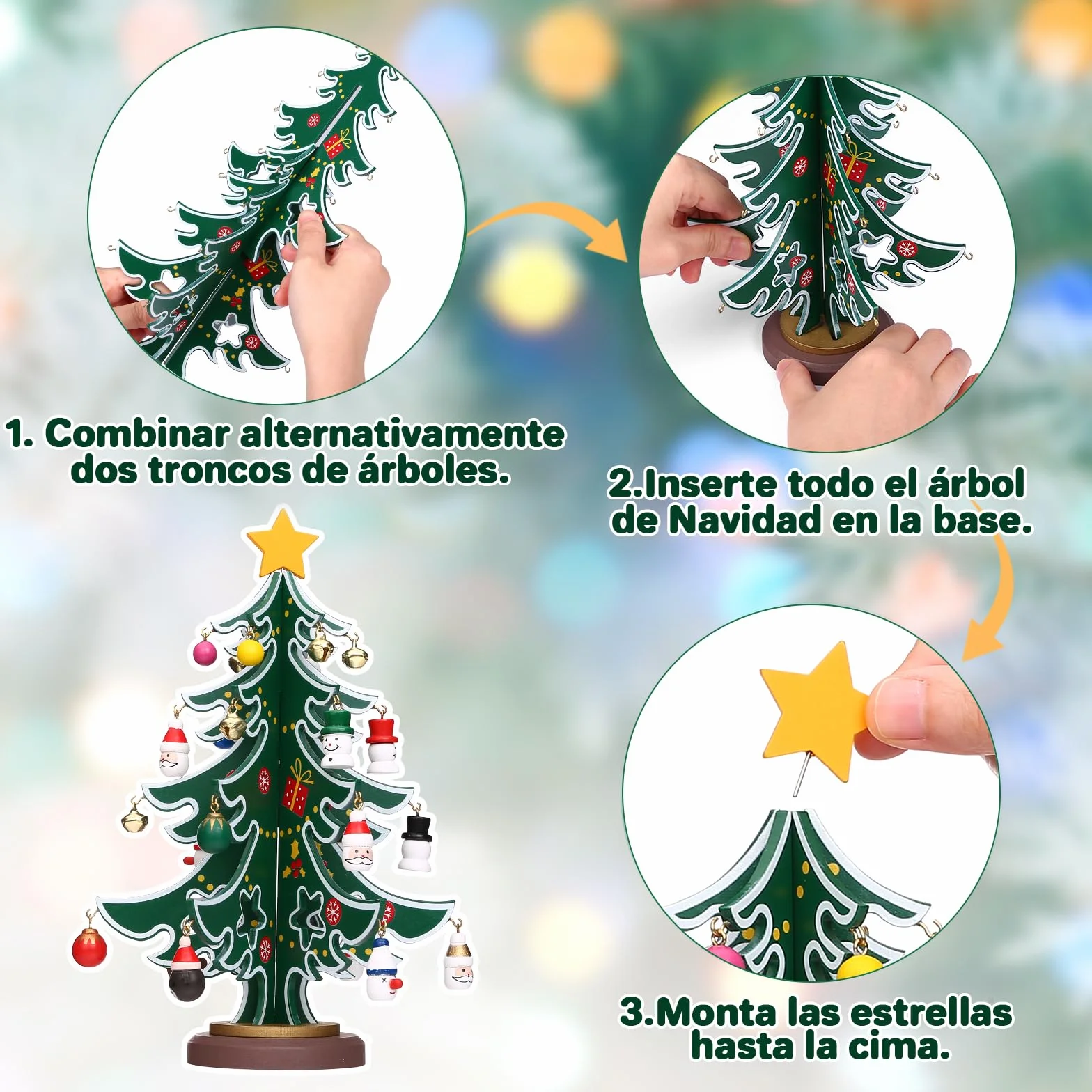 LIHAO Mini Árboles de Navidad de Madera Calendario de Adviento 24cm
