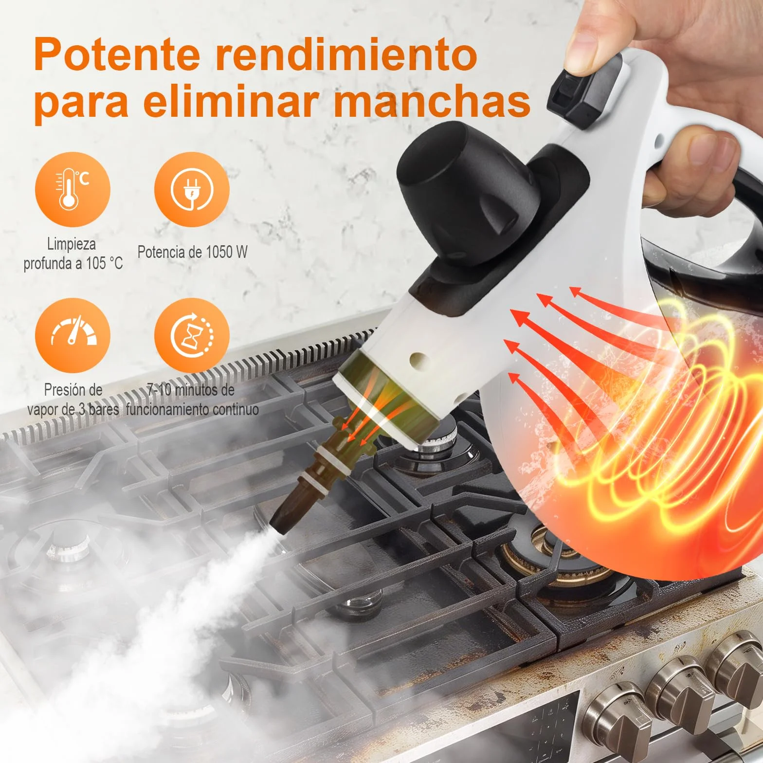 Ibergrif Limpiador de Vapor Portátil 1050W 3 Bar 9 Accesorios 350ml Blanco