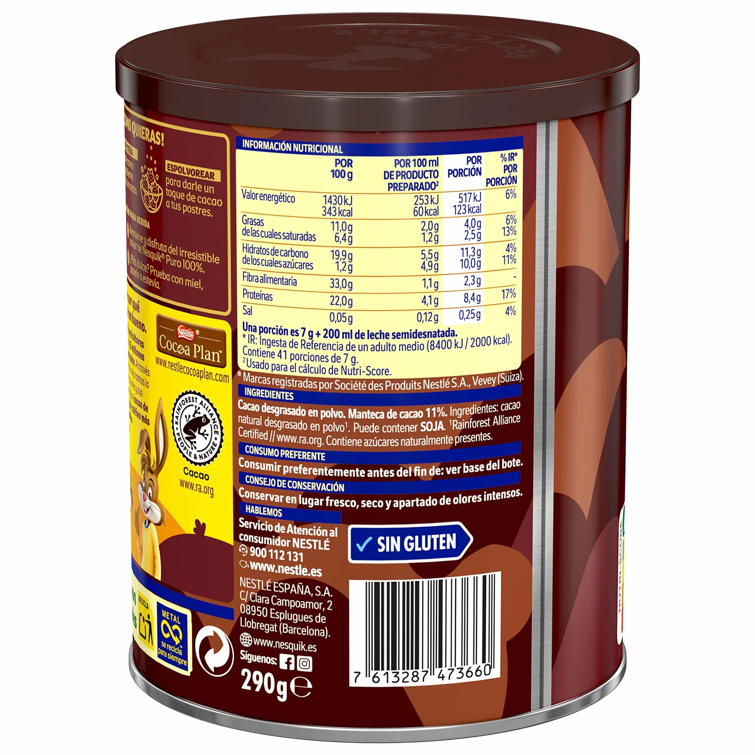 NESTLÉ NESQUIK Intenso 100% Cacao Soluble 290g