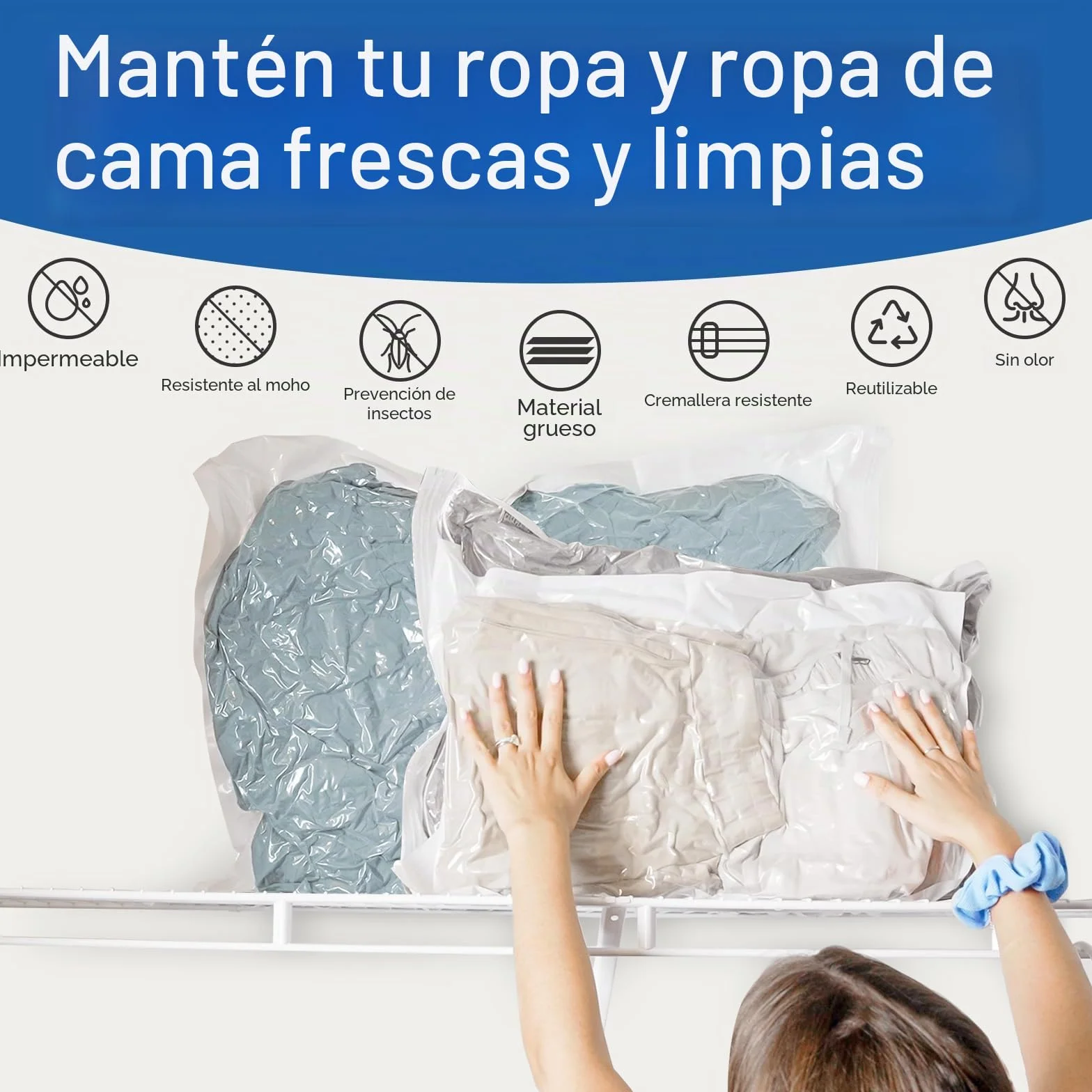 Bolsa Vacio Ropa con Bomba Electrica 8 Bolsas Reutilizables Almacenamiento Temporada Viaje