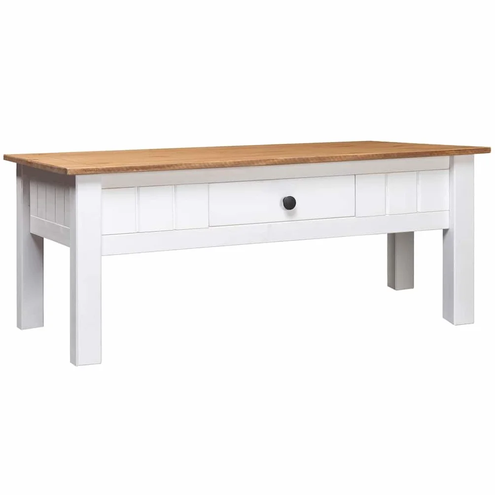 vidaXL Mesa Centro Madera de Pino Estilo Panamá Mobiliario Duradera Robusta Resistente Práctica Funcional Elegante Moderna Útil Blanca 100x60x45cm