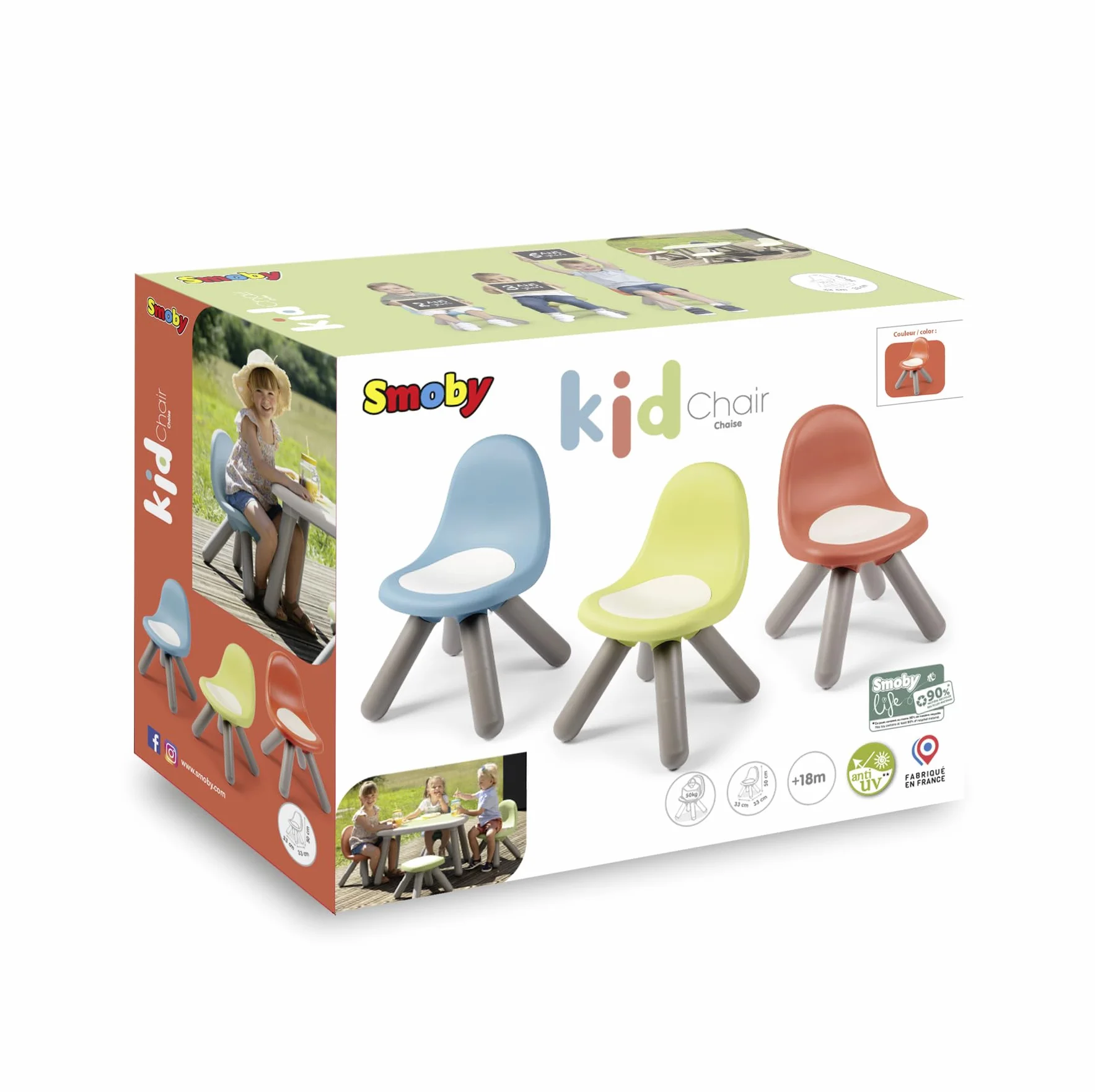 Smoby Life - Silla Infantil Terracota, 90% Material Reciclado, protección UV, Estable y Resistente, Interior y Exterior, Capacidad 50kg,+18 Meses(7600880122)
