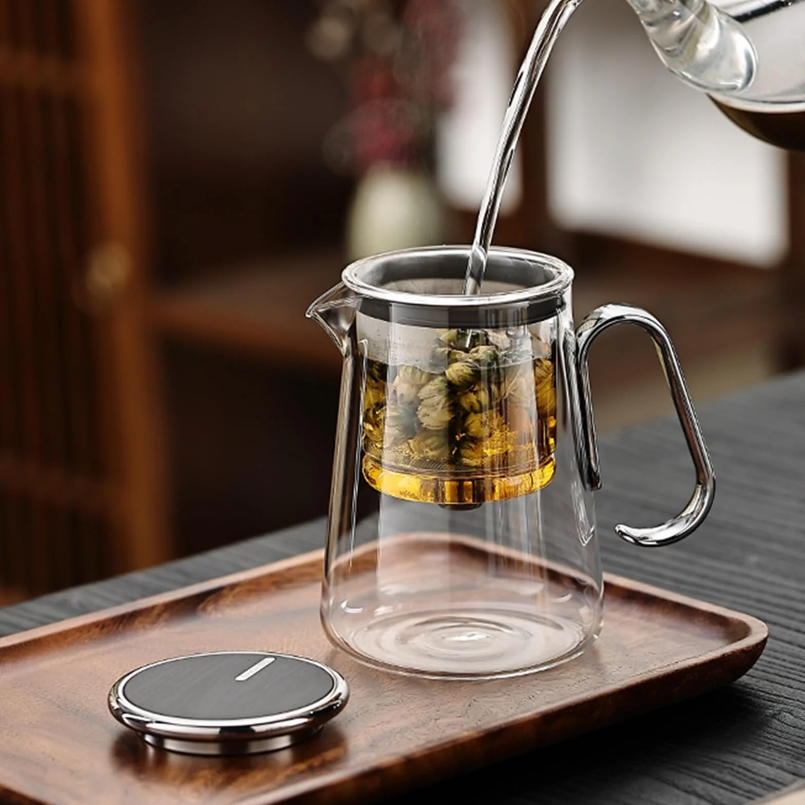 Tetera de cristal con infusor – Tetera transparente de 700 ml para té suelto y bebidas calientes/frías, diseño de separación de agua, infusor de vidrio extraíble