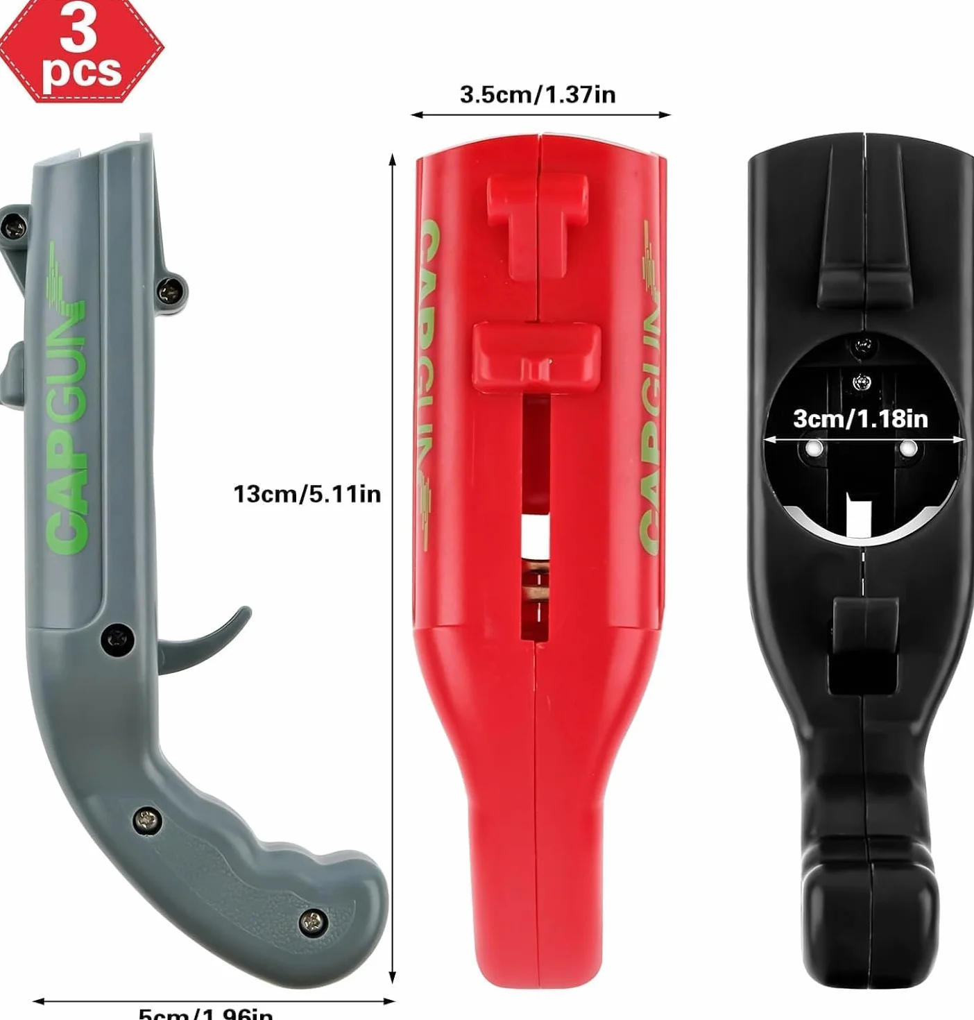 3PCS Abrebotellas, Abridor de Cerveza Divertidos, Abridor de Cerveza Botellas Cap Gun con Pistola para Fiestas en Casa, Barbacoa al Aire Libre, Juego Creativo, Regalo Divertido (Rojo+Gris+Negro)