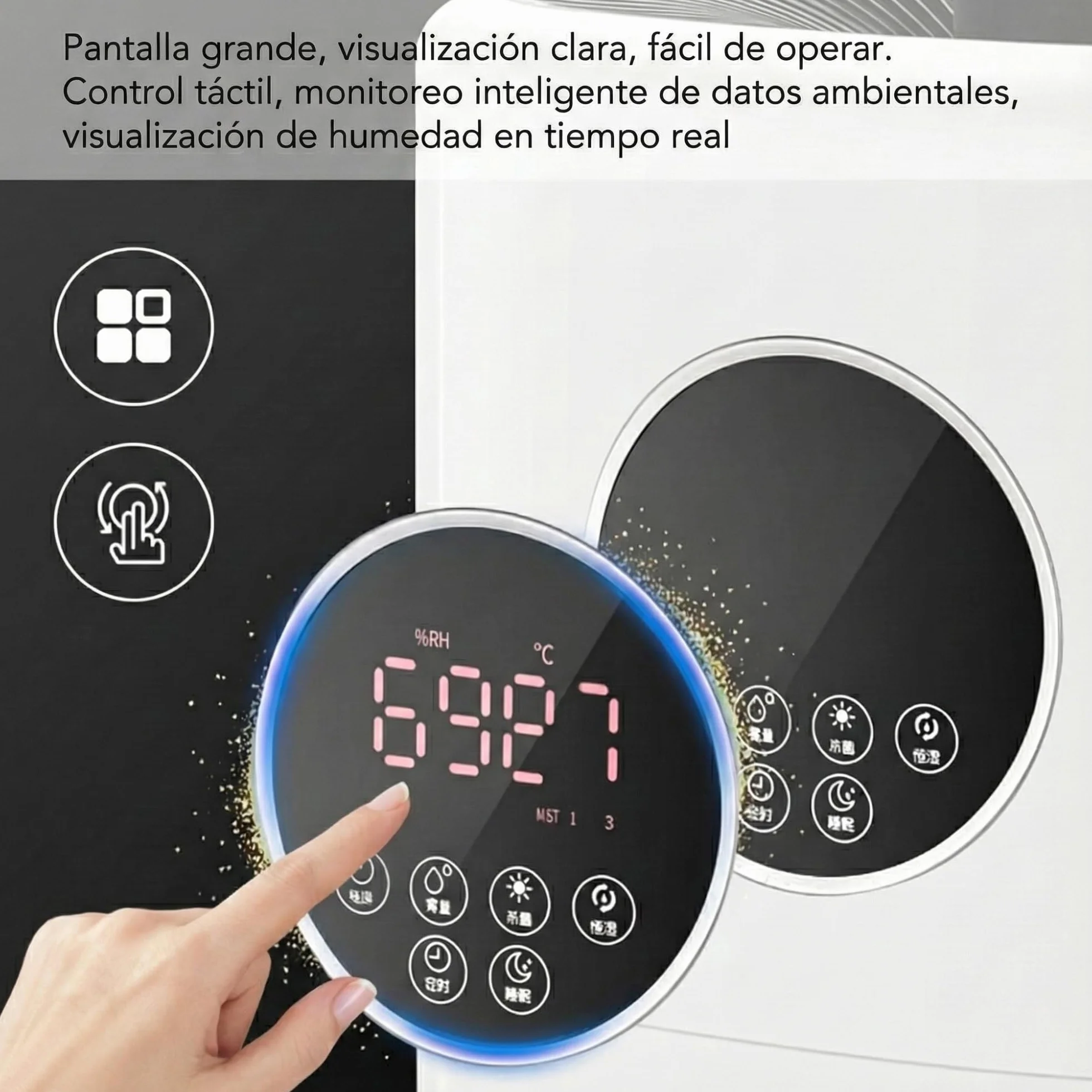 LUMS Humidificador industrial 21L 1000 ft² ultrasónico niebla fría doble boquilla 360° control de humedad