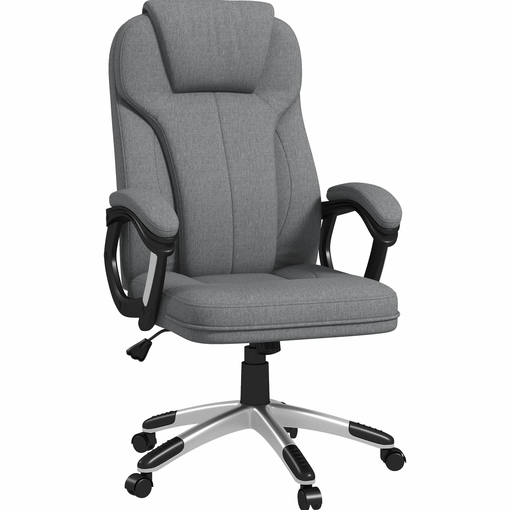Vinsetto Silla de Oficina Ergonómica Giratoria Tapizada en Tela con Respaldo Alto y Reposabrazos Ajustable 66x75x110-120 cm Gris