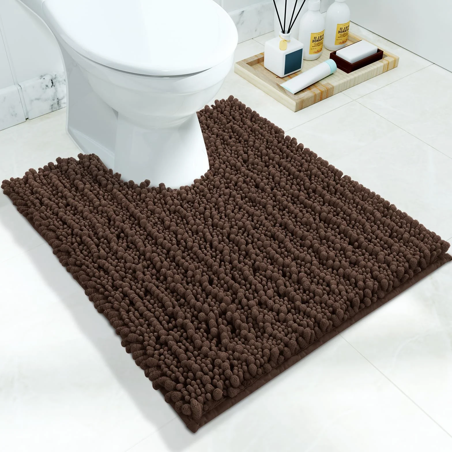 Yimobra Alfombrilla de baño de Chenilla con Forma de U para baño, máxima absorción, Suave y acogedora, Secado rápido, Antideslizante, Lavable a máquina, 24.4 x 20.4 Pulgadas
