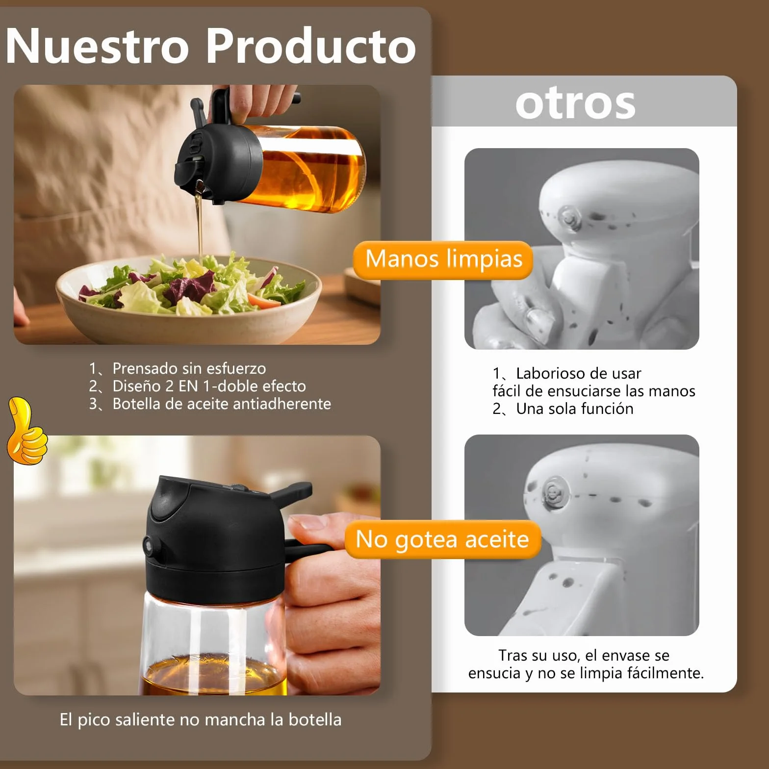 SWEET VIEW 470ml 2 en 1 Dispensador de Aceite y Pulverizador de Aceite, Vertedor Dispensador de Aceite de Oliva para, Cocina, Cocinar,Freidora de Aire,Ensalada, Barbacoa (Negro)