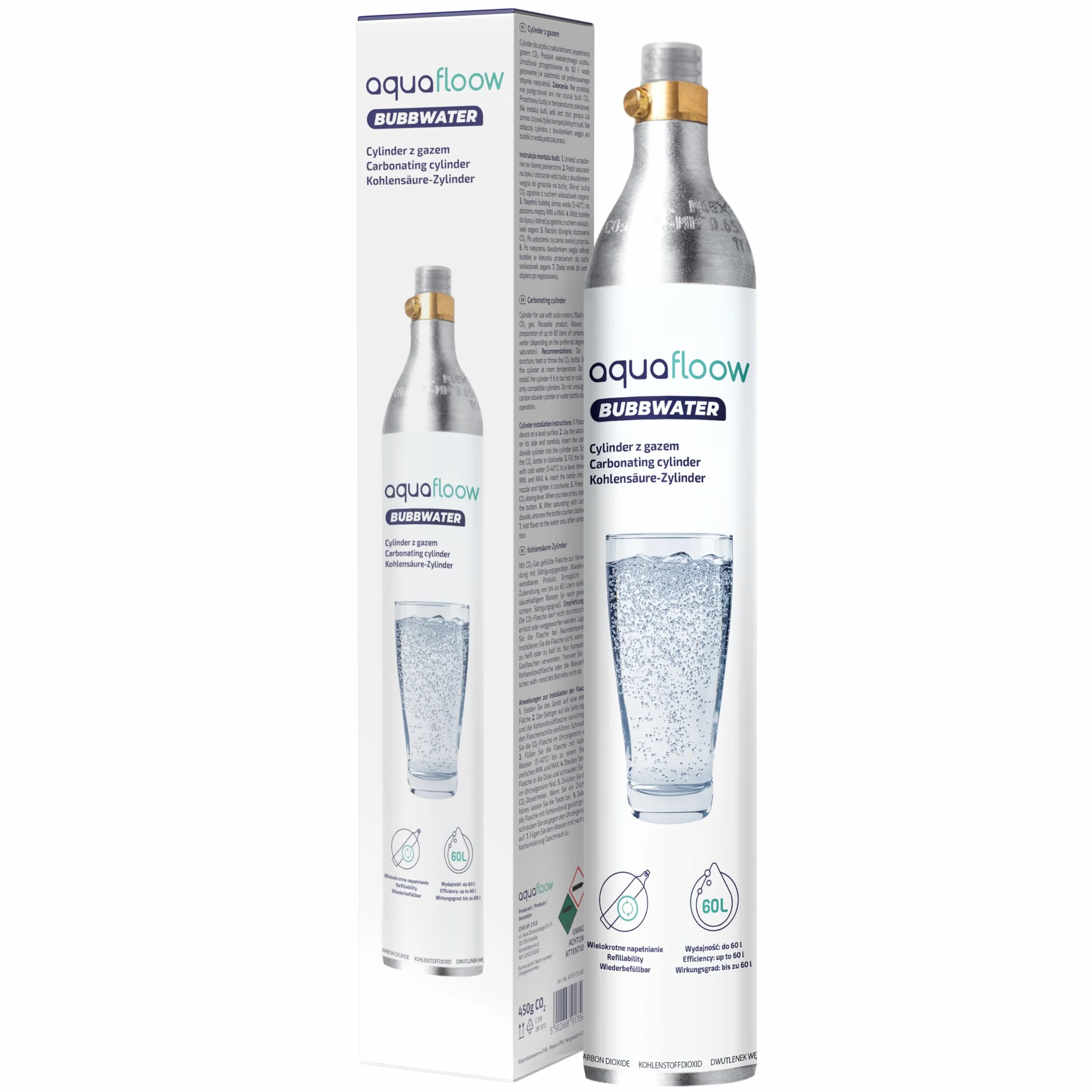 AquaFloow Carbonatador de Agua 2 Botellas 0,8L Cilindro CO2 60L Máquina Hacer Soda sin Electricidad Sparkling Water Maker Blanco