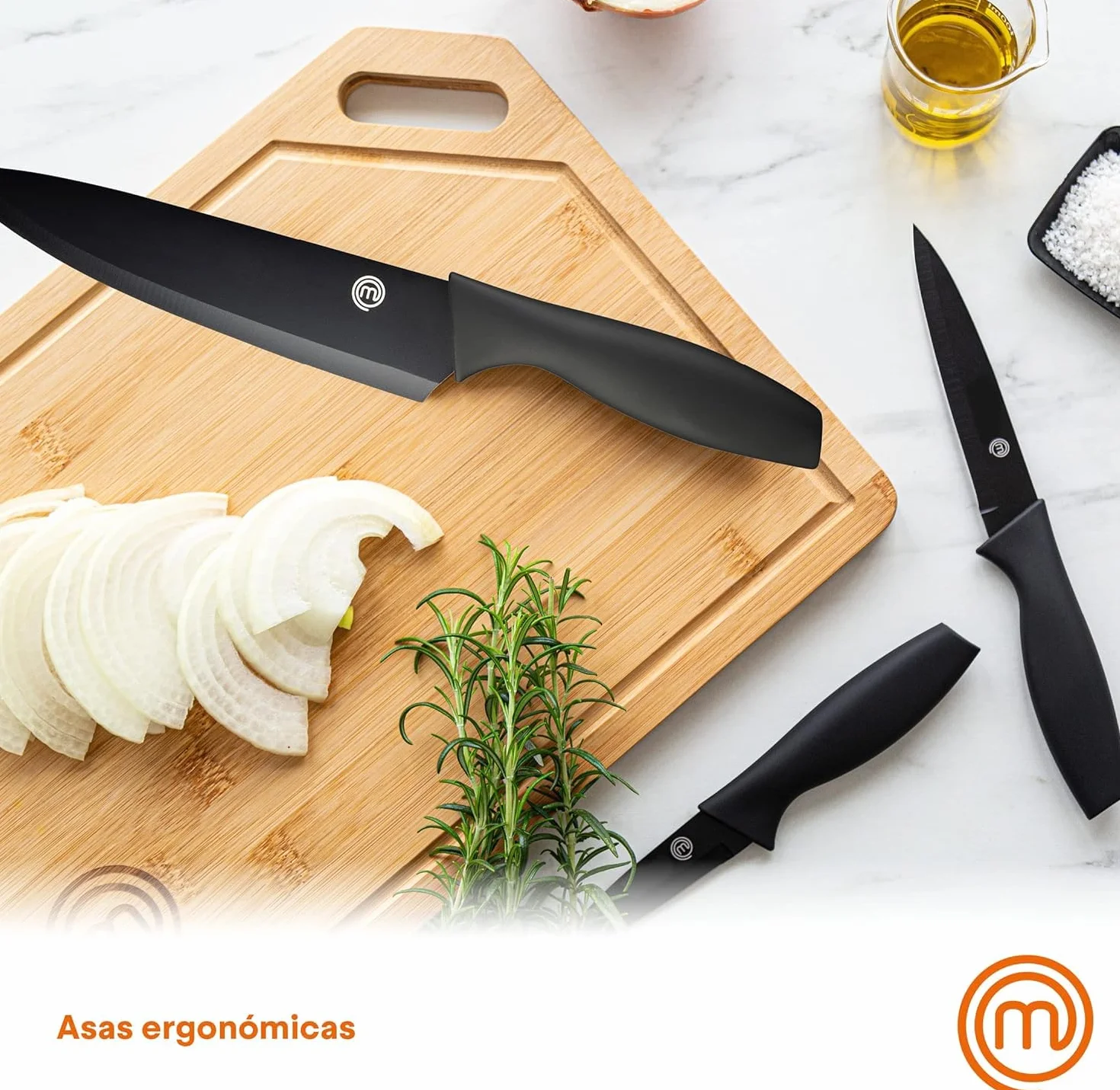 MasterChef Cuchillos Cocina Set de Chef 5 Piezas Acero Inoxidable Negro