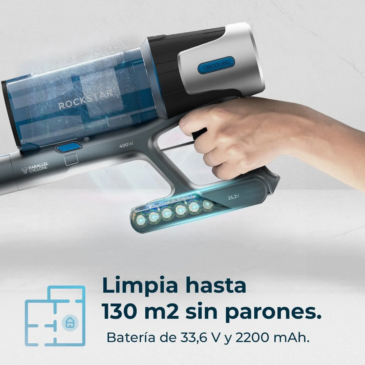 Cecotec Conga Rockstar RS50 X-Treme Aspiradora Escoba sin Cable 60kPa 400W 120AW 60mins Autonomía 130m2