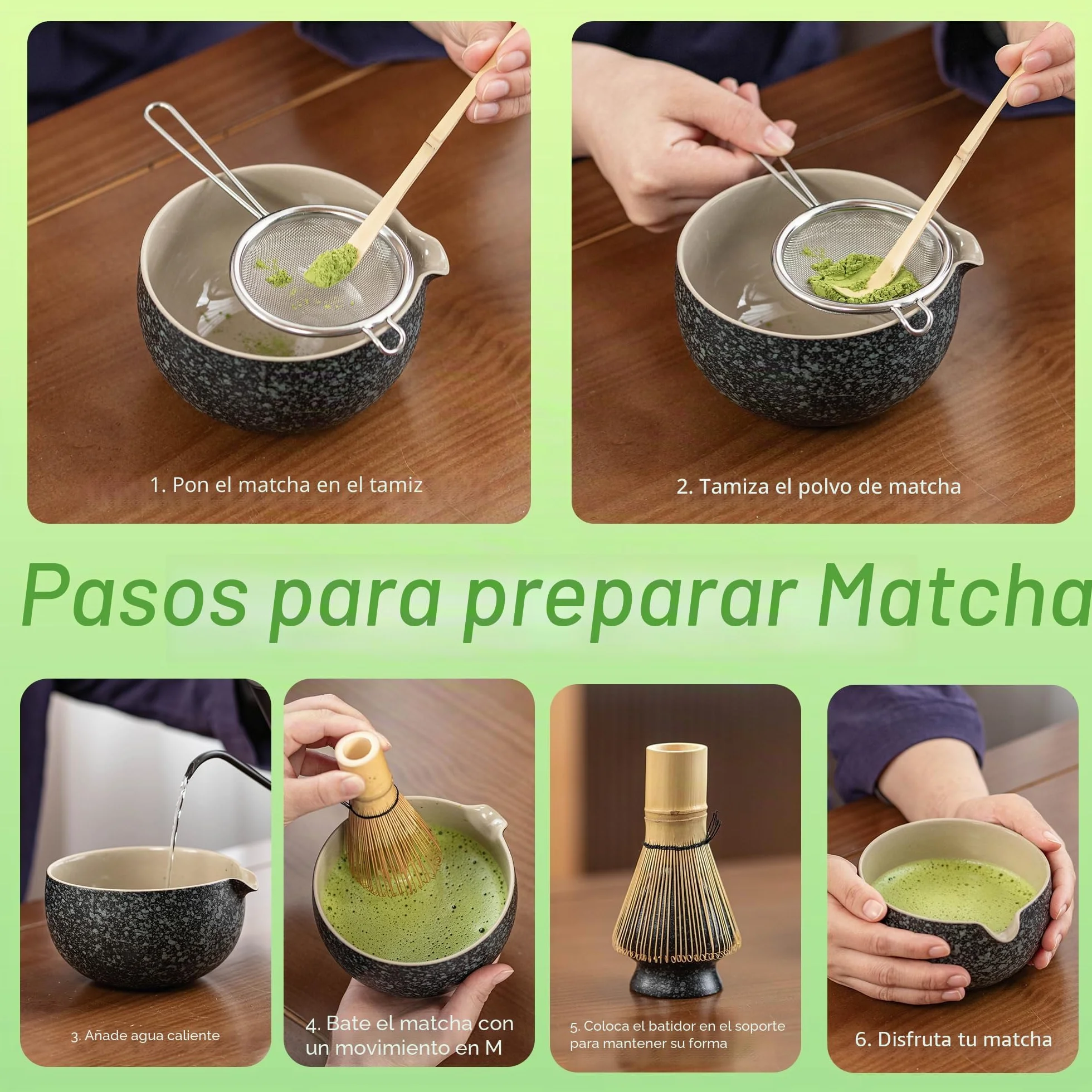 Juego de batidor de matcha TEANAGOO de 7 piezas con tazón, batidor de bambú (chasen), cuchara (chashaku)
