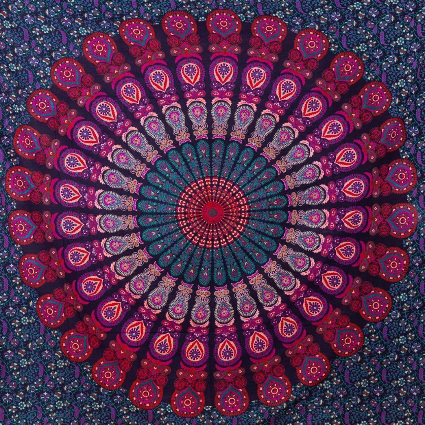 MOMOMUS Tapiz Mandala 100% Algodón - Tapiz de Pared, Póster para Pared Grande en Tela o Tapiz Decorativo de Pared - Ideal como Decoración de Habitación, Salón y Dormitorio - Lila, 210x230 cm