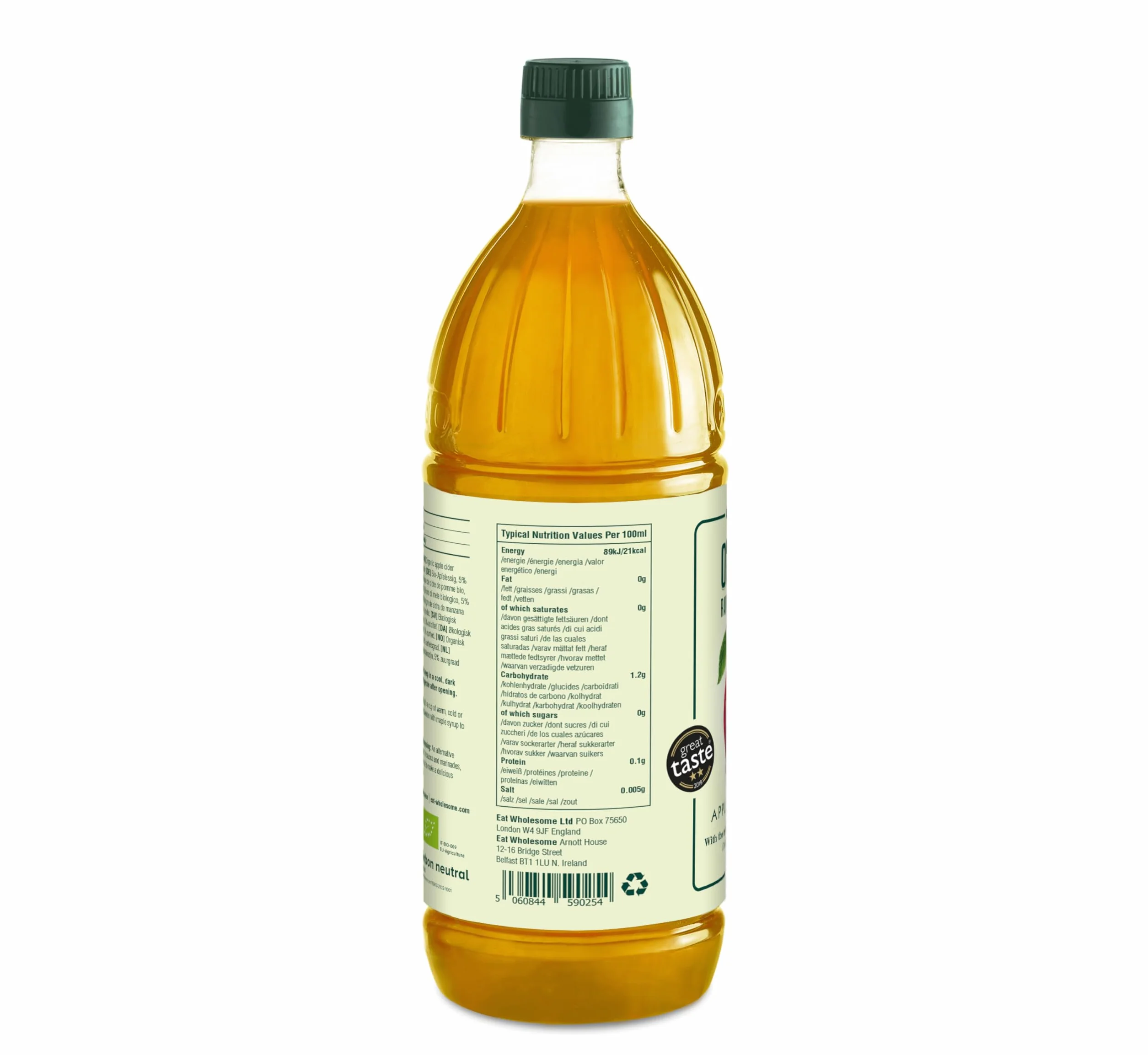 Eat Wholesome Food Co. Vinagre de Sidra de Manzana Cruda Ecológica sin Filtrar con la Madre, 1L