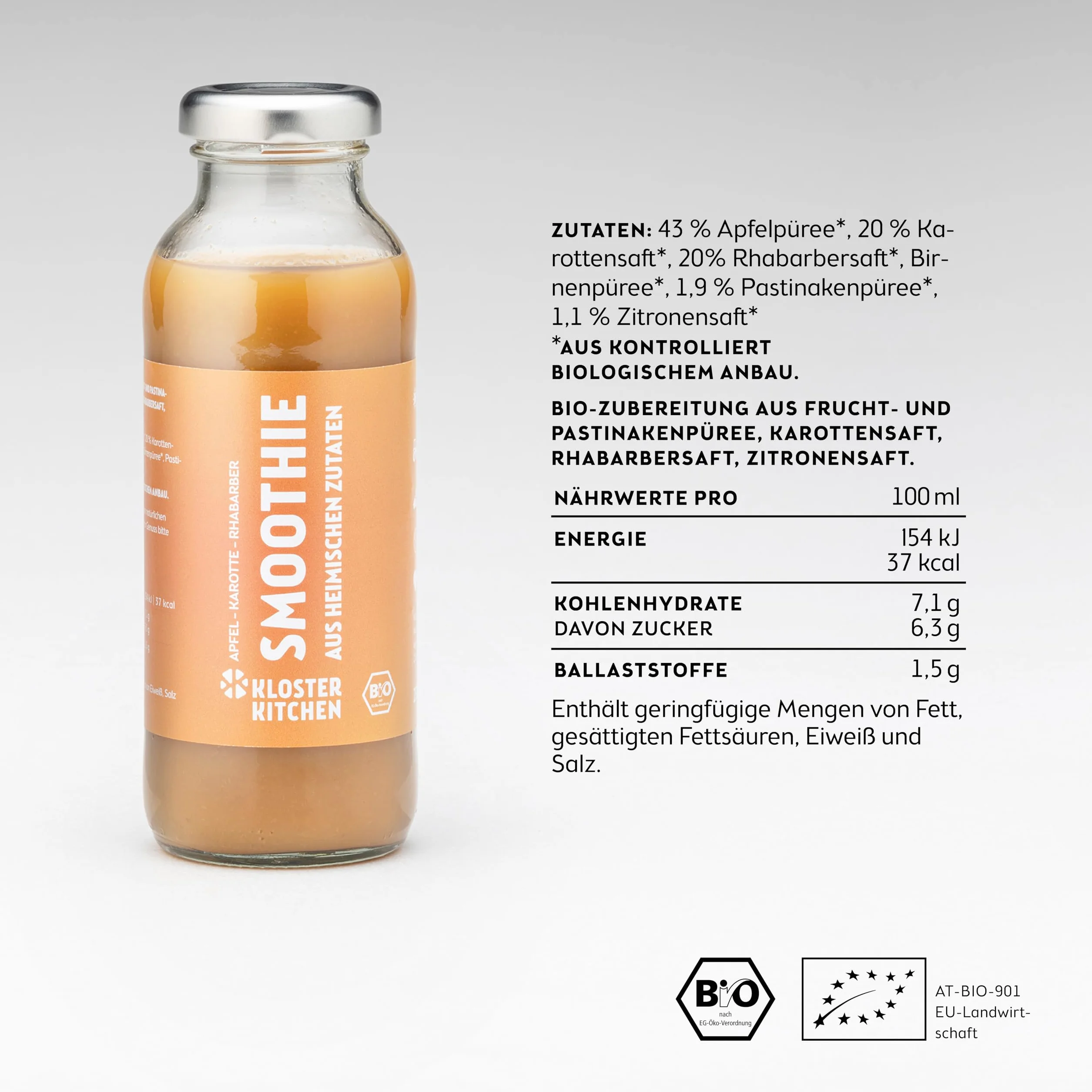 Kloster Kitchen Batido Orgánico de Naranja, Manzana, Zanahoria y Ruibarbo 6x250 ml