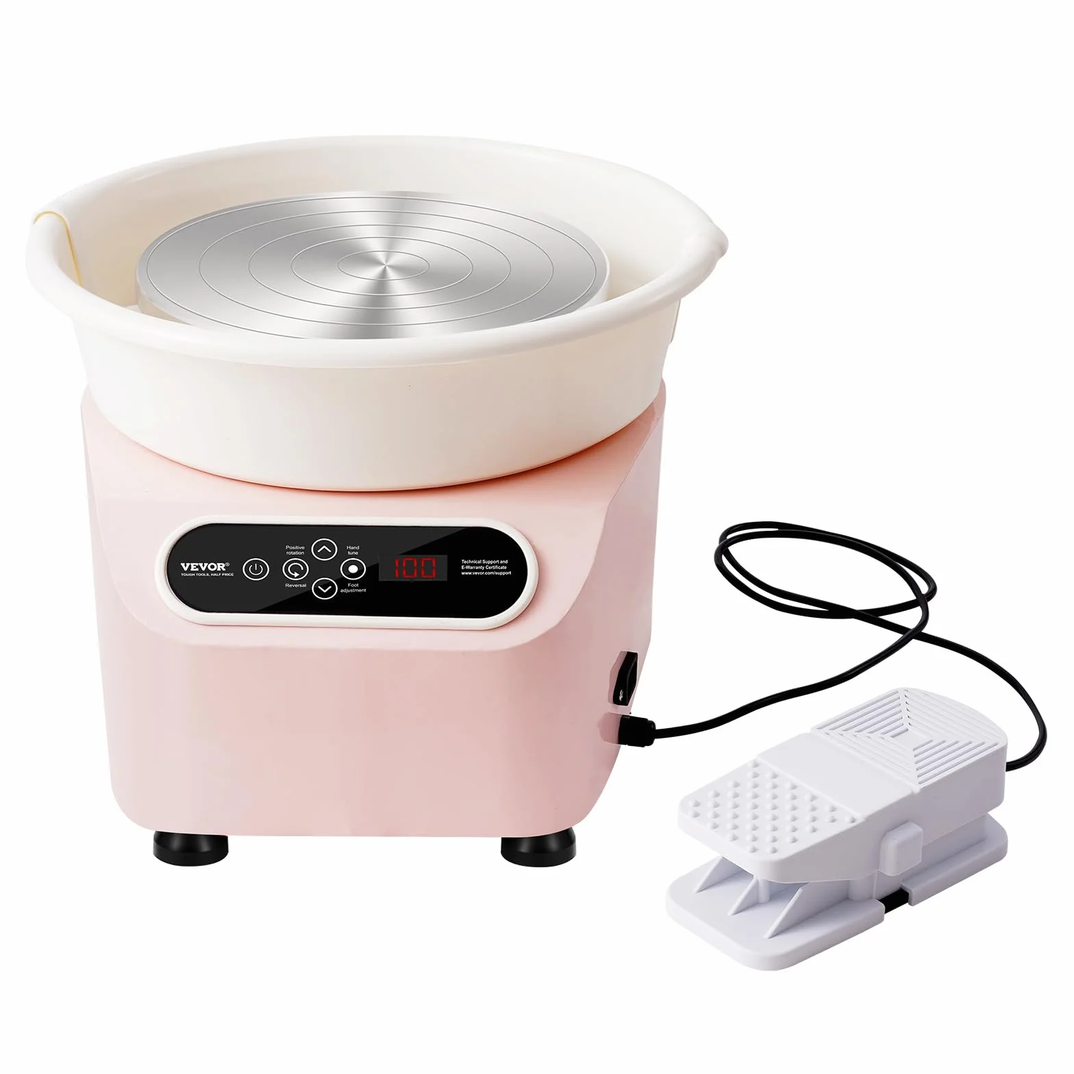VEVOR Rueda de alfarería de 28 cm, máquina de alfarería eléctrica de 450 W, con pedal y pantalla táctil LCD, disco de cerámica de accionamiento directo y herramientas de moldeo para manualidades,